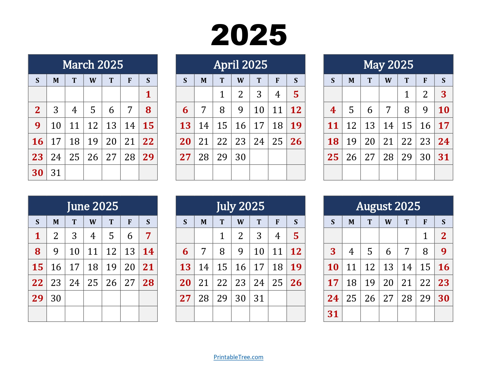 March To August 2025 Calendar Printable Pdf | Six Months Calendar throughout August 12 2025 Calendar