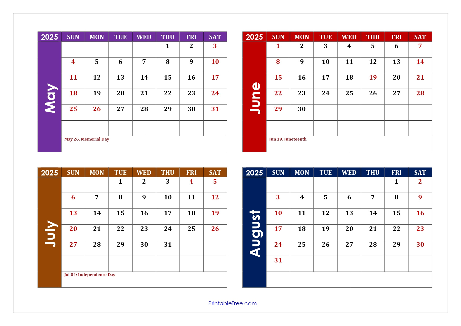May To August 2025 Calendar Printable Pdf | Four Months Calendar inside August 2025 to May 2026 Calendar Printable