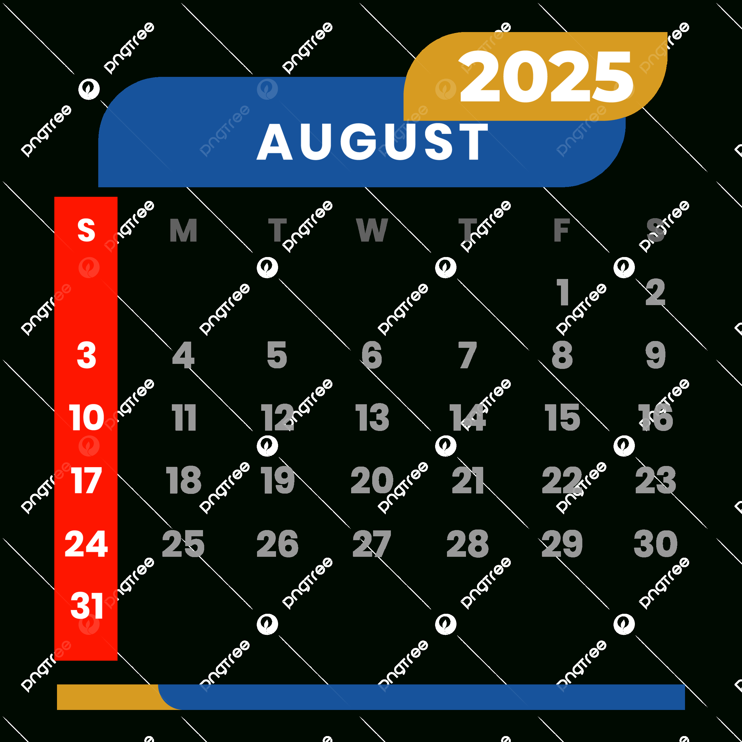 Monthly Calendar August 2025 Clipart Vector, Monthly Calendar with August 2025 Calendar Clip Art