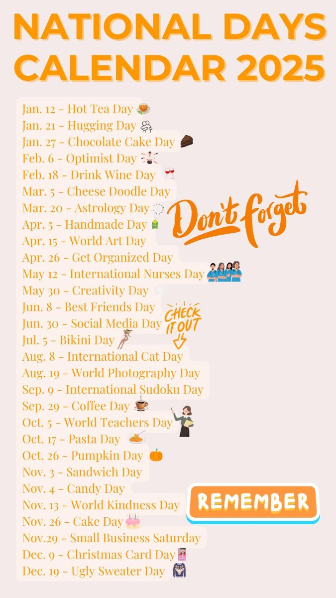 National Days Calendar 2025 | Fun Holidays 2025 | Social Media throughout August 2025 National Days Calendar