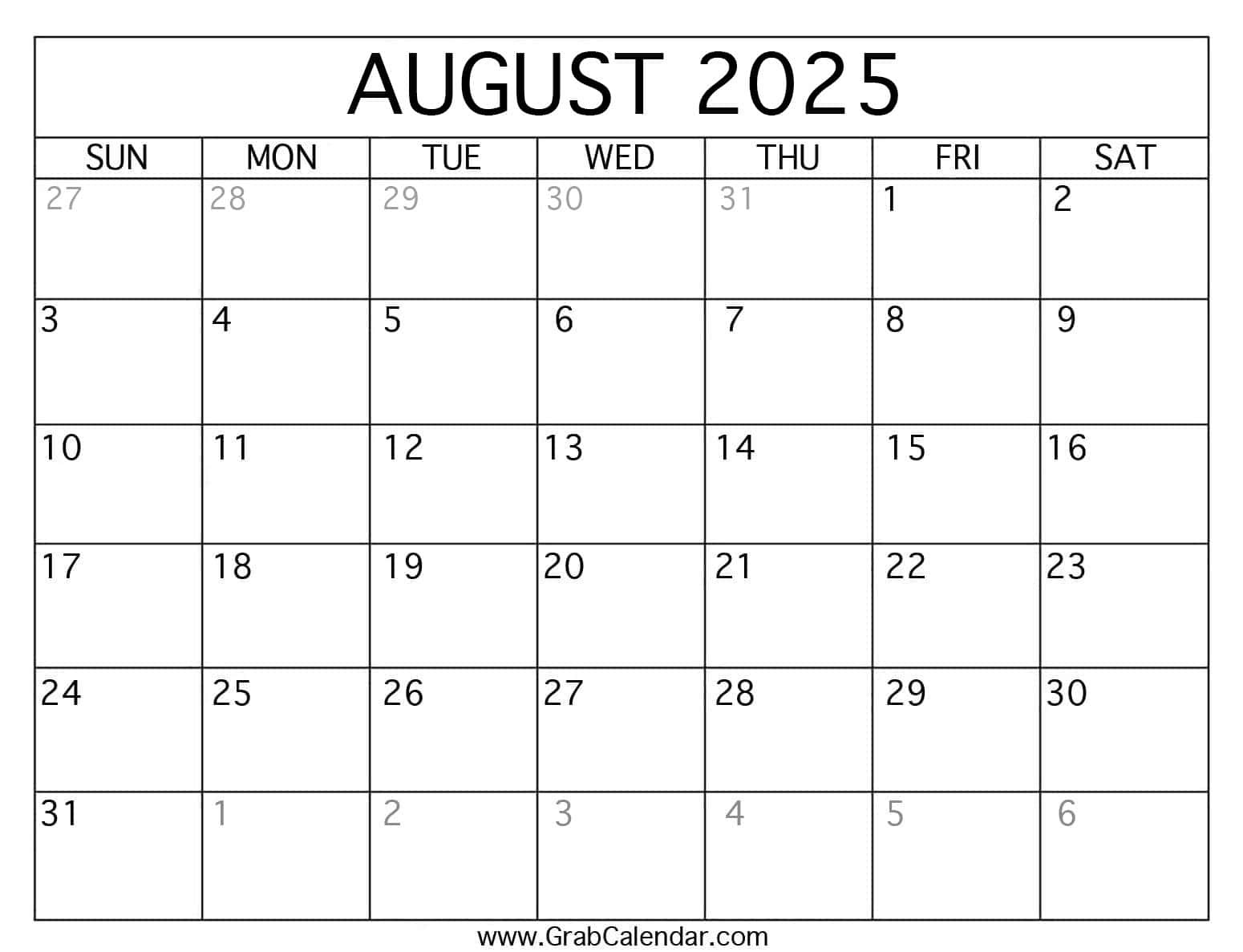 Printable August 2025 Calendar inside August 10 2025 Calendar