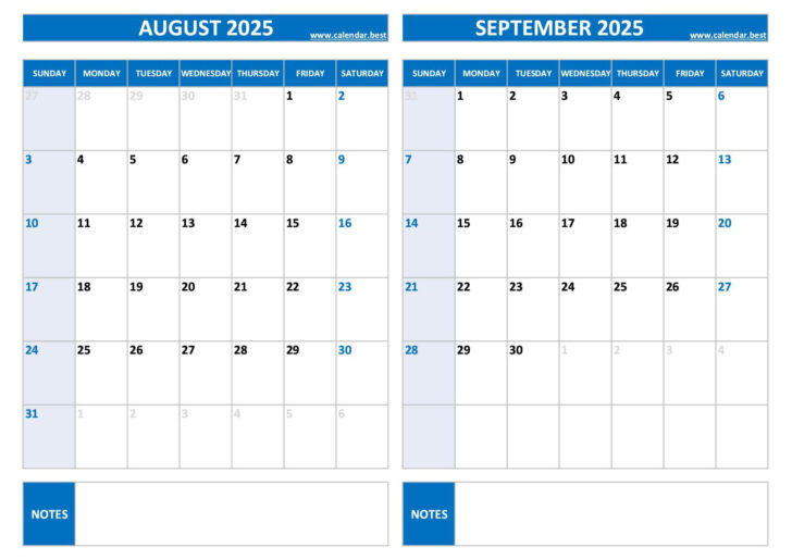 Calendar August and September 2025
