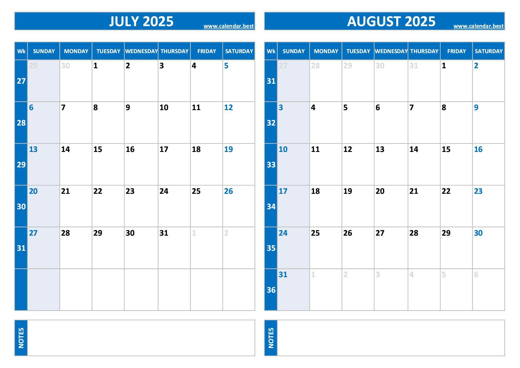 Printable July And August 2025 Calendar - Free Pdf &amp;amp; Jpg Downloads in General Blue August 2025 Calendar