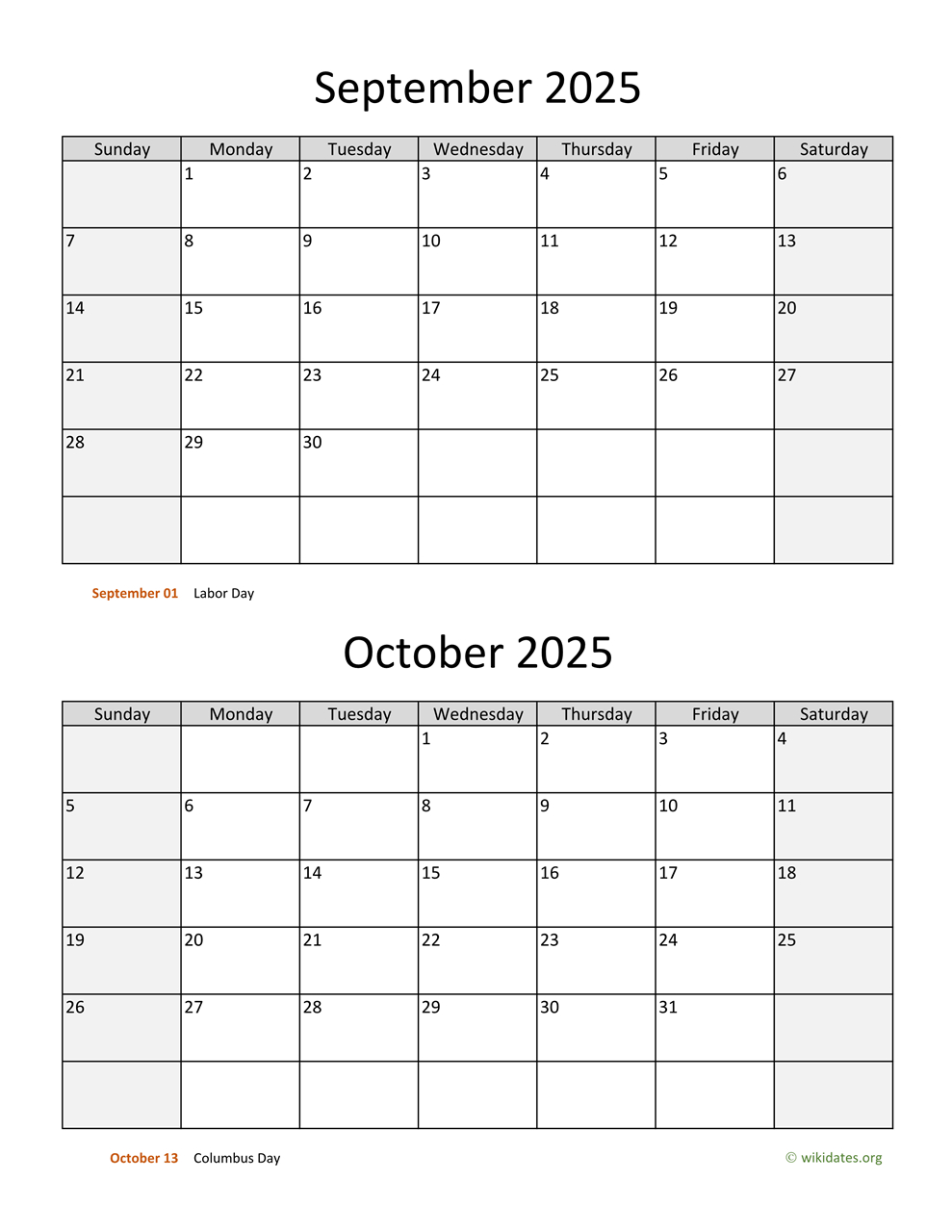 September And October 2025 Calendar | Wikidates throughout August September October Calendar 2025 Printable