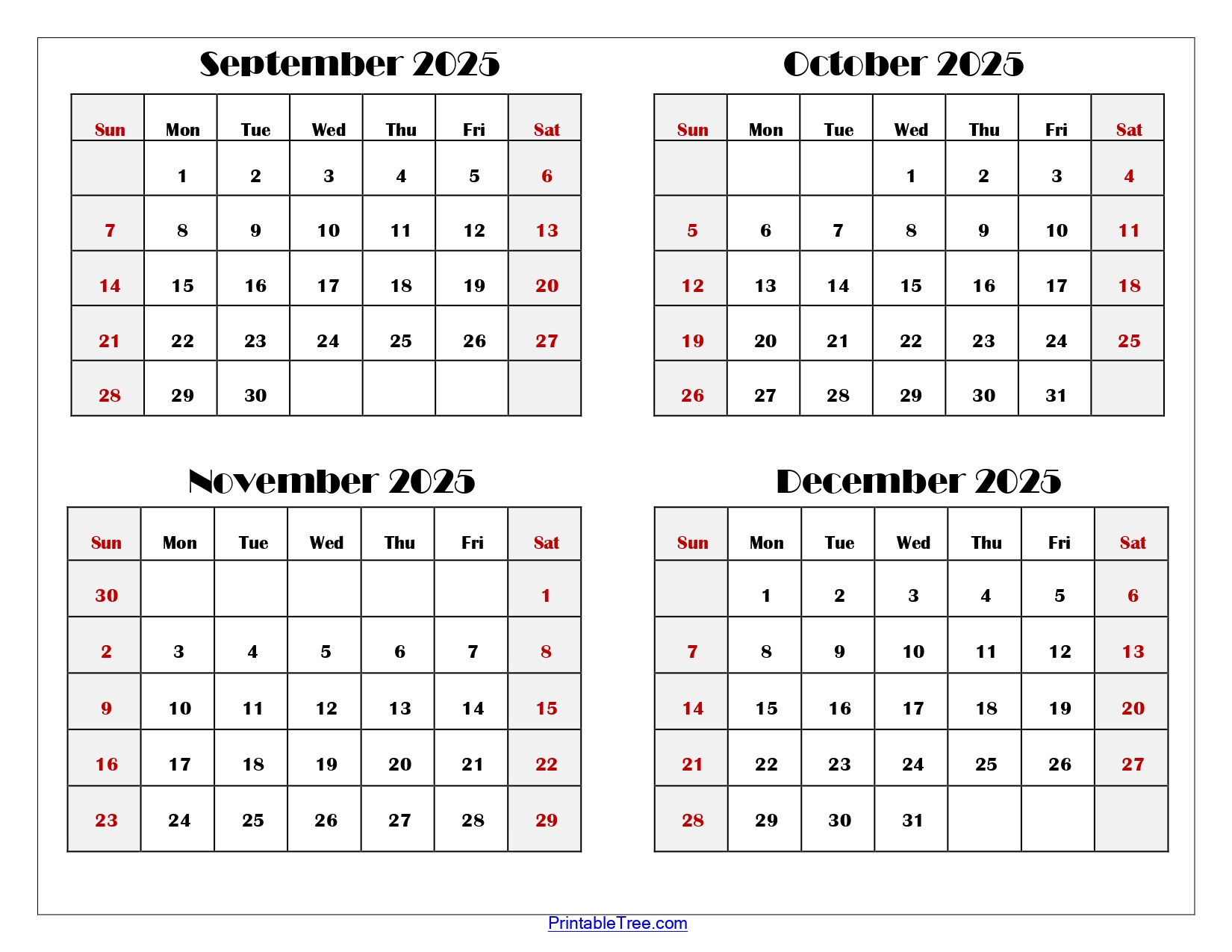 September To December 2025 Calendar Printable Pdf | Four Months intended for August September October November December 2025 Calendar
