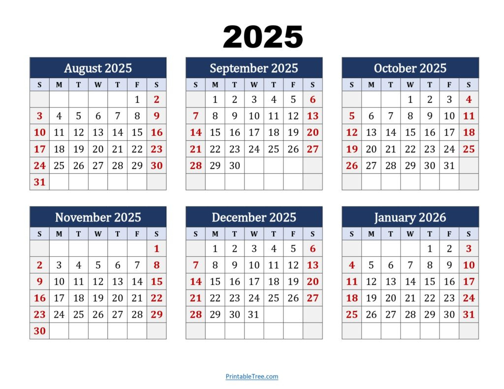 Six Month Calendar 2024-2025 Printable Pdf- 6 Months Calendar within August 2025 - July 2026 Calendar