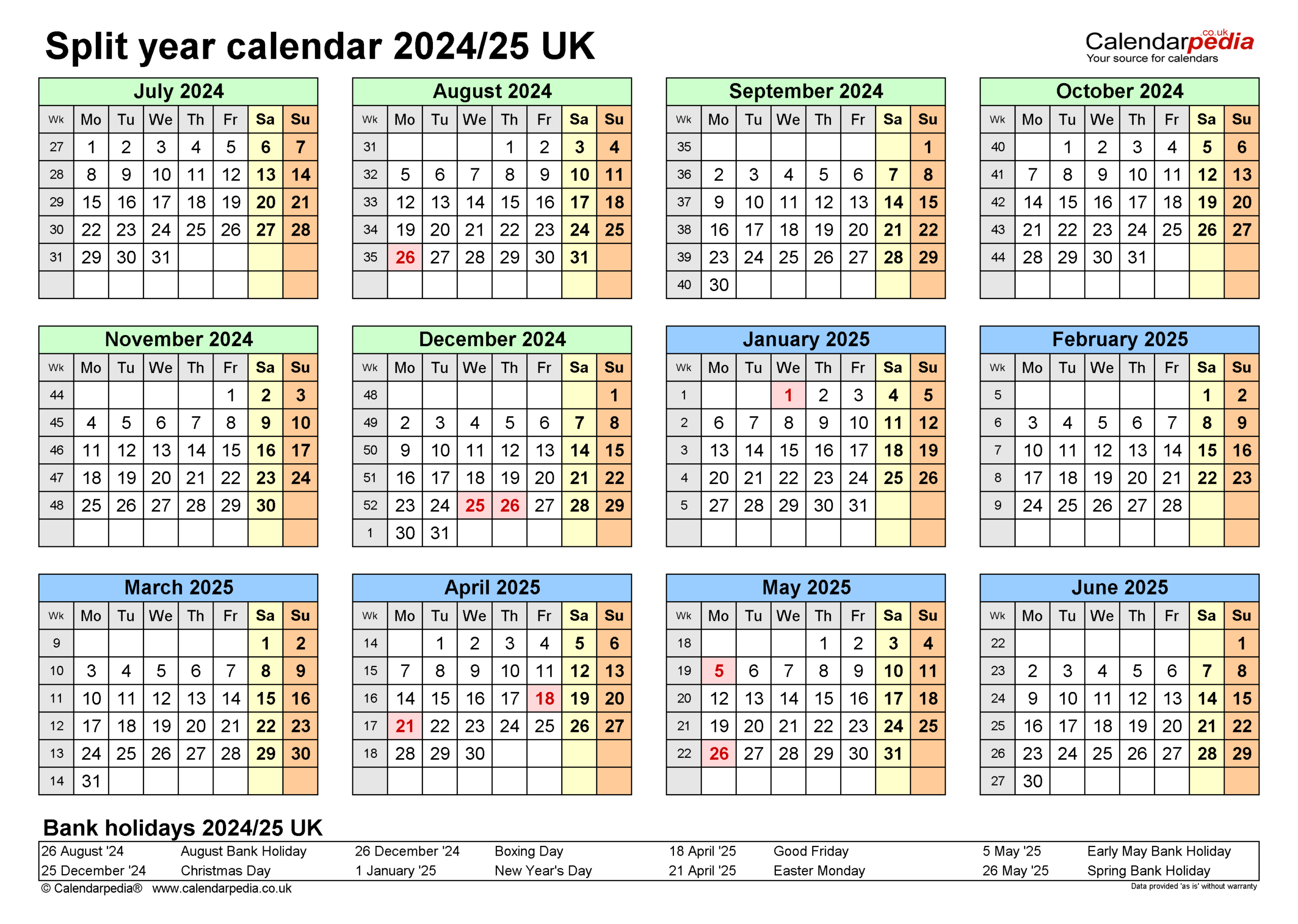 Split Year Calendars 2024/25 Uk (July To June) For Pdf within Printable Calendar September 2024 To August 2025