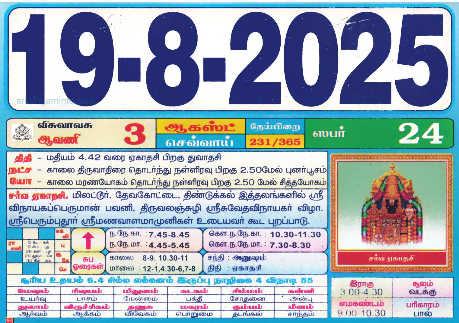Tamil Daily Calendar 2025, Tamil Calendar 2025, Nalla Neram inside Tamil Calendar 2025 August