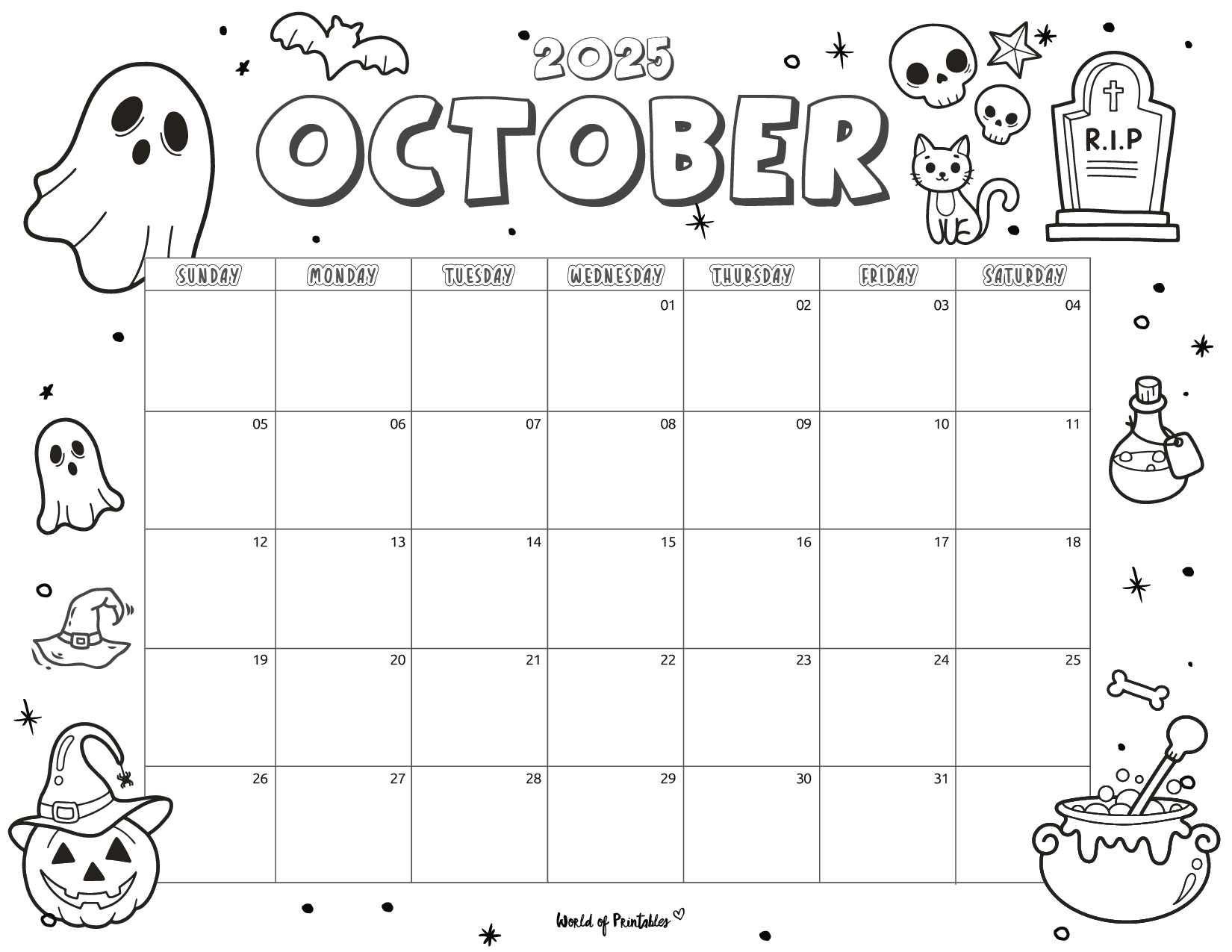 2025 Coloring Calendar - Free Printables - World Of Printables throughout October Calendar 2025 Coloring Page