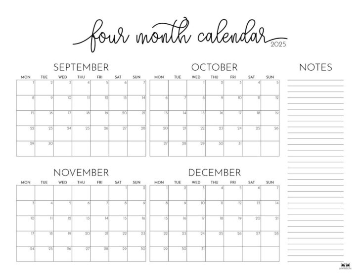 Calendar September October November 2025