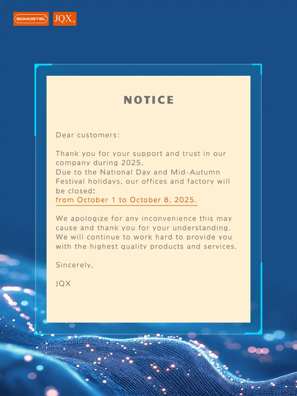 2025 Mid-Autumn Festival National Day Holiday Notice | Somostel® regarding 1 October National Day 2025