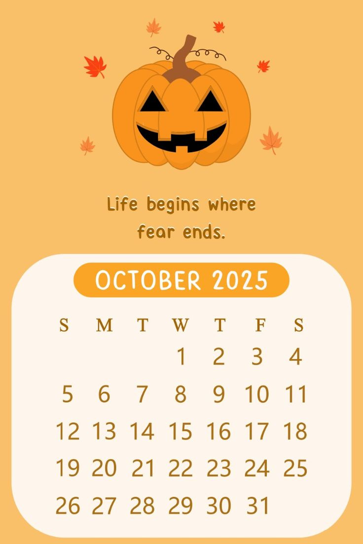 2025 October Monthly Cute Kawaii Halloween Pumpkin Motivational intended for October Calendar Wallpaper 2025