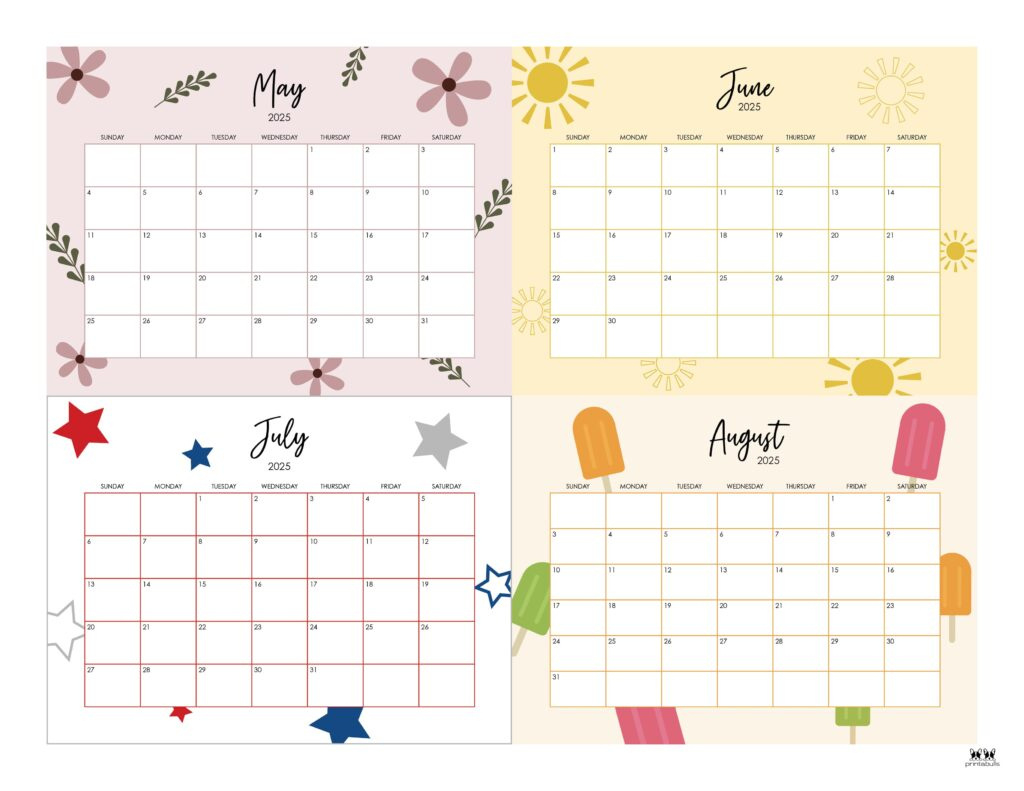 2025 Summer Calendars - 27 Free Printables | Printabulls throughout Summer Calendar 2025 Printable