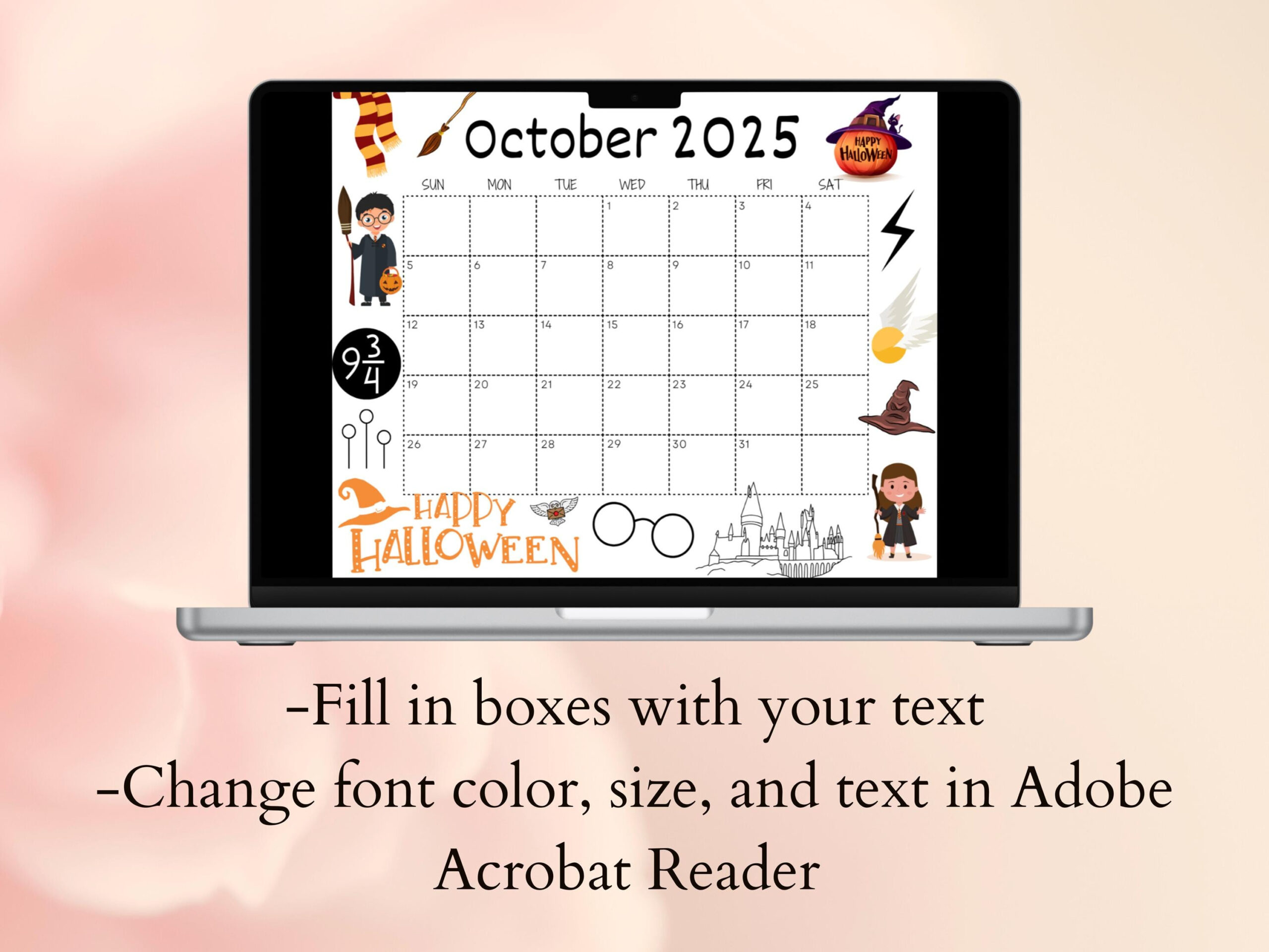 Bearbeitbarer Oktober 2025 Kalender, Druckbarer Niedlicher Happy for Happiness Calendar October 2025