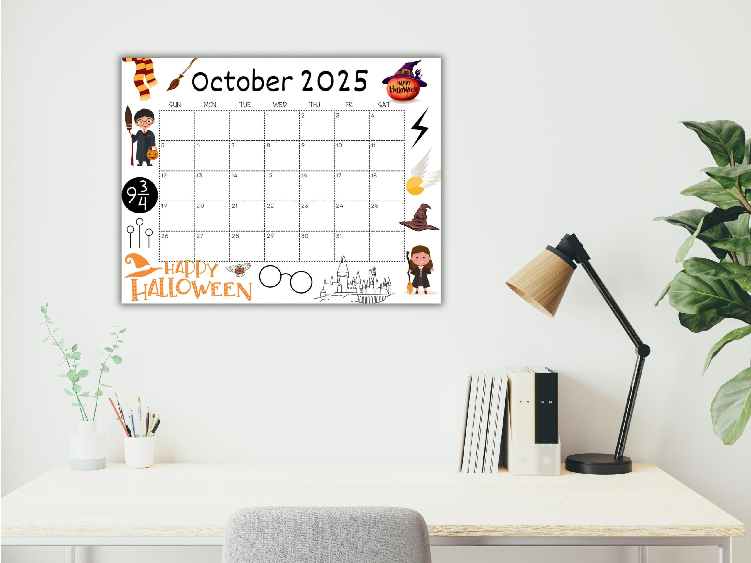 Bearbeitbarer Oktober 2025 Kalender, Druckbarer Niedlicher Happy in Happiness Calendar October 2025