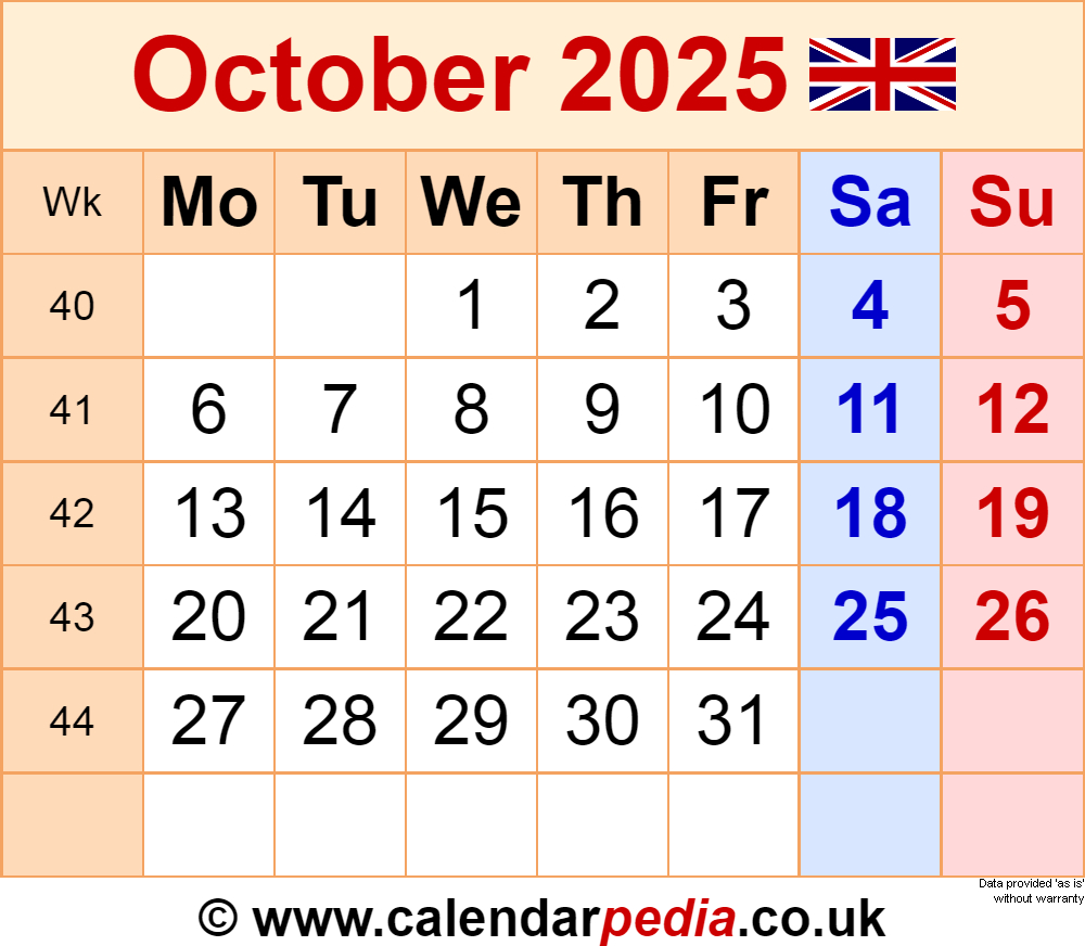 Calendar October 2025 Uk With Pdf, Excel And Word Templates inside Google Show Me October Calendar 2025