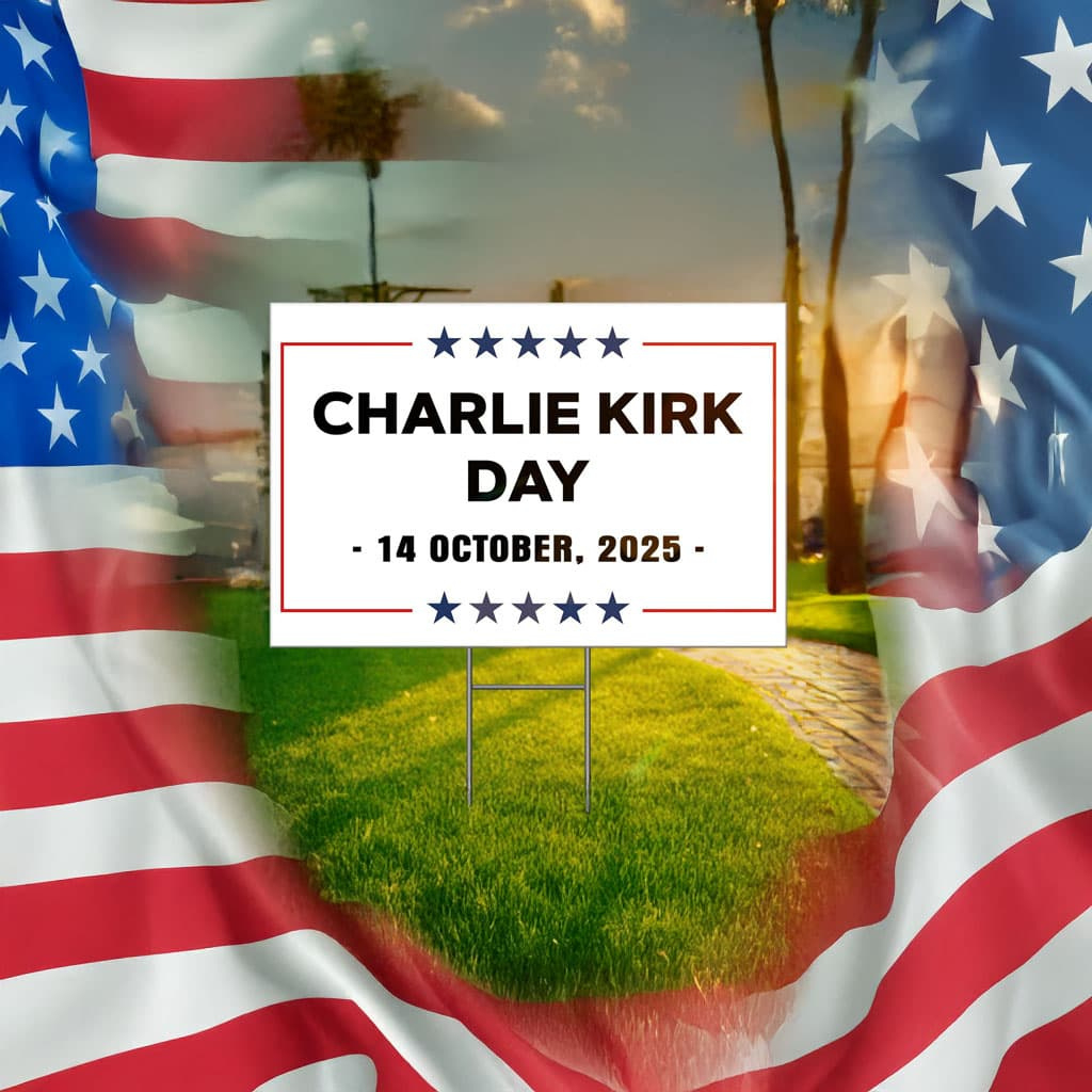 Charlie Kirk National Day 14 Oct 2025 Yard Sign - Charlie Kirk Flag with National Day October 14 2025