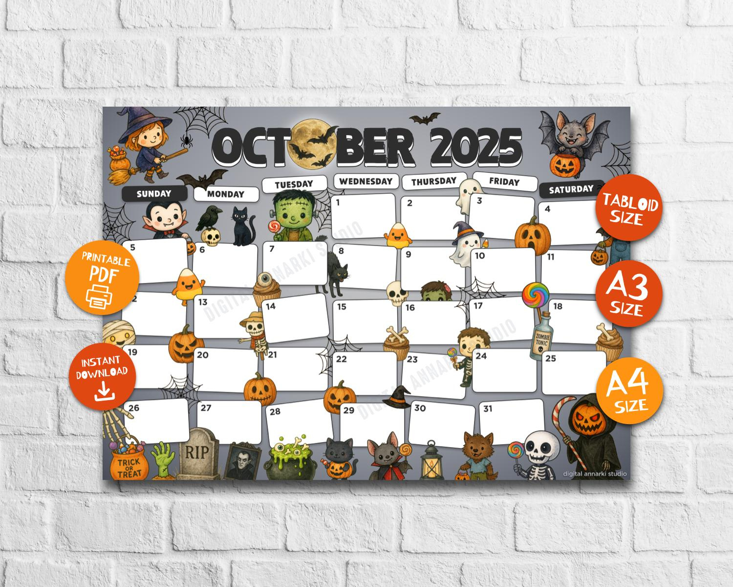 Cute &amp;amp; Spooky October 2025 Calendar – Halloween Printable Wall within Orangetheory October Calendar 2025