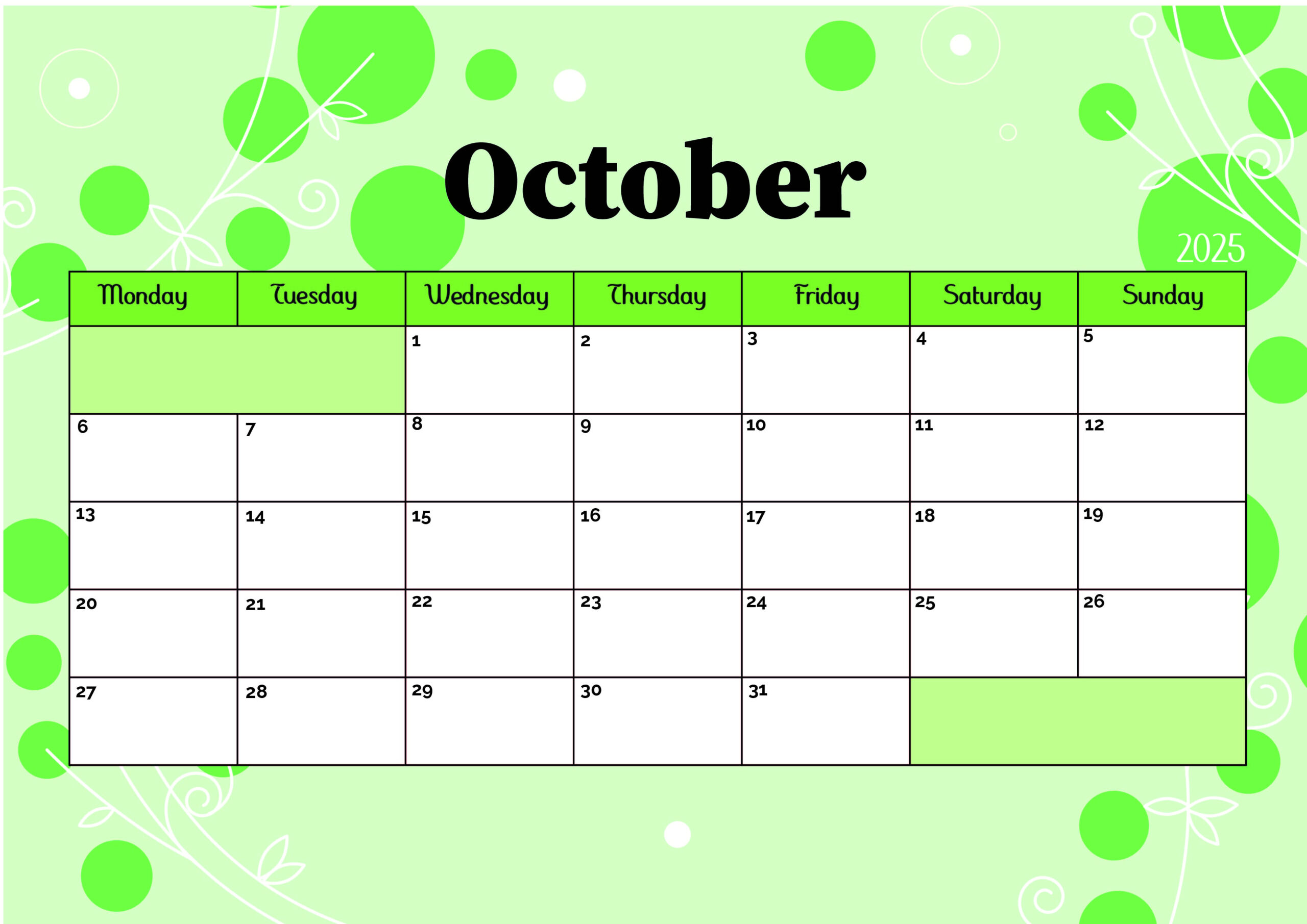 ▷ Model 5 October 2025 for Open Calendar For October 2025