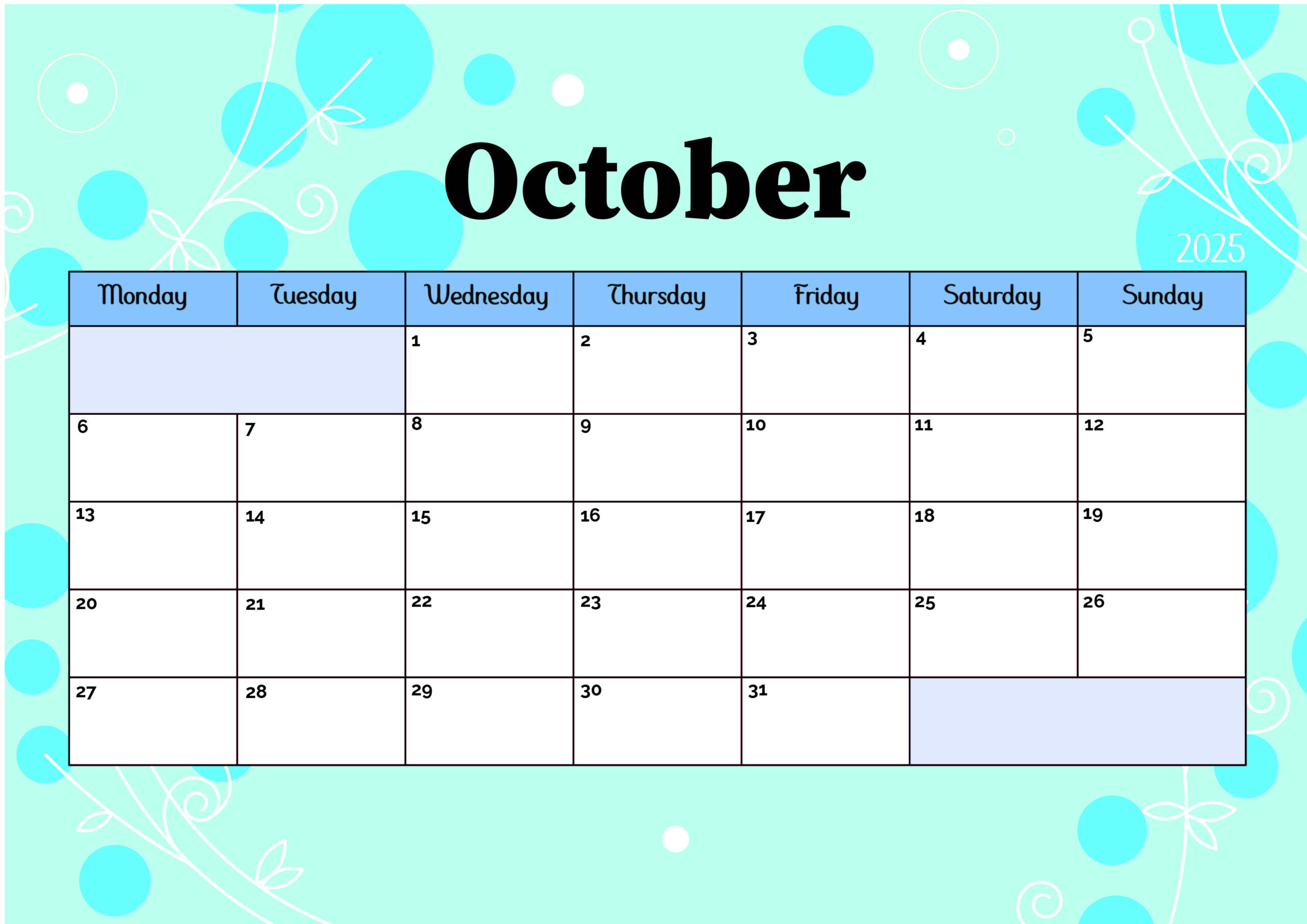 ▷ Model 5 October 2025 in Open Calendar For October 2025