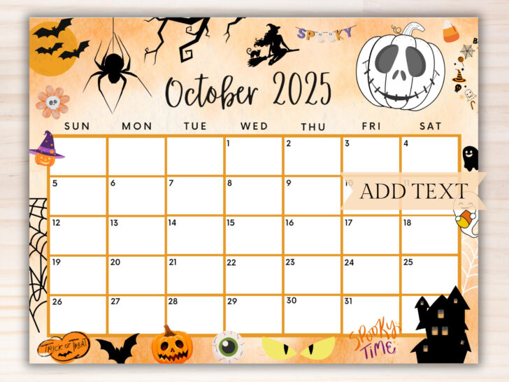 October 2025 Halloween Calendar Printable