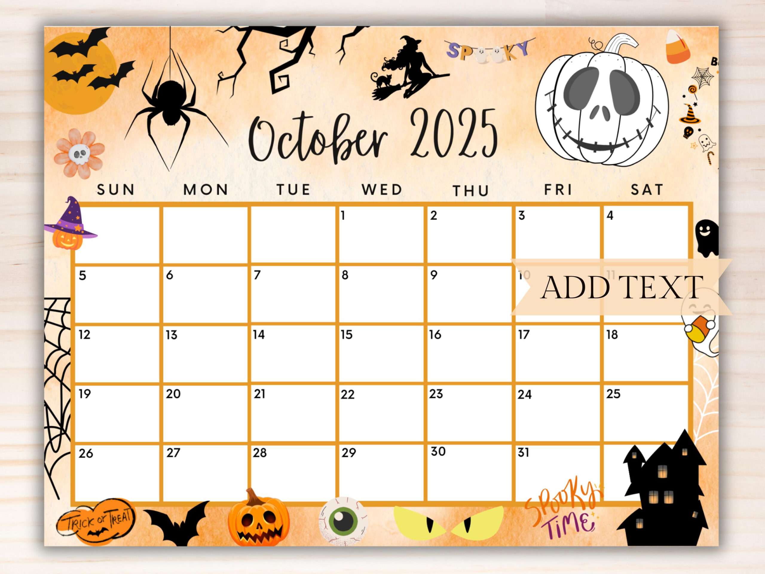 Editable October 2025 Calendar, Printable Spooky Halloween with regard to October 2025 Calendar Halloween Printable