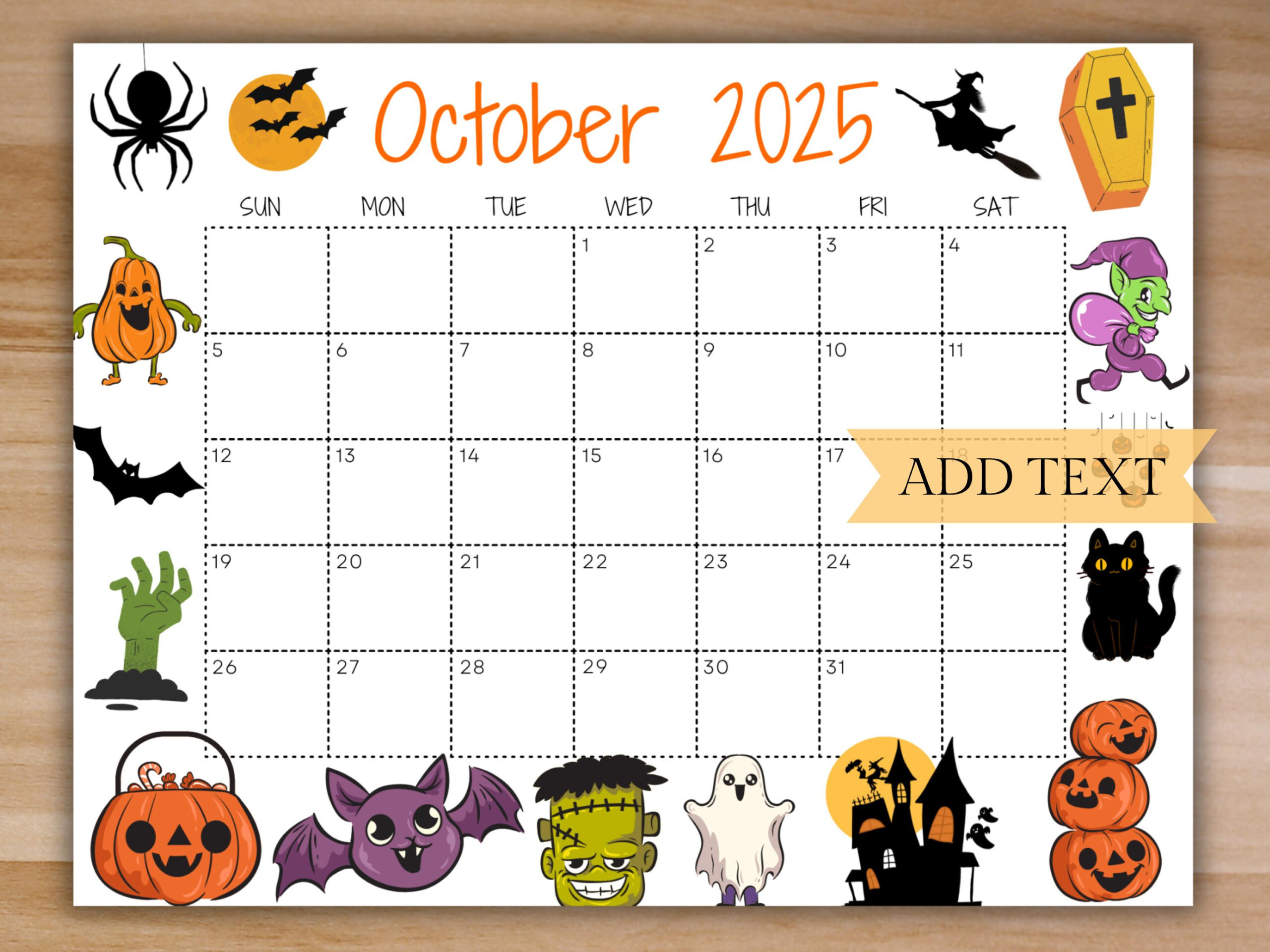 Editable October 2025 Calendar, Printable Spooky Halloween within October 2025 Halloween Calendar