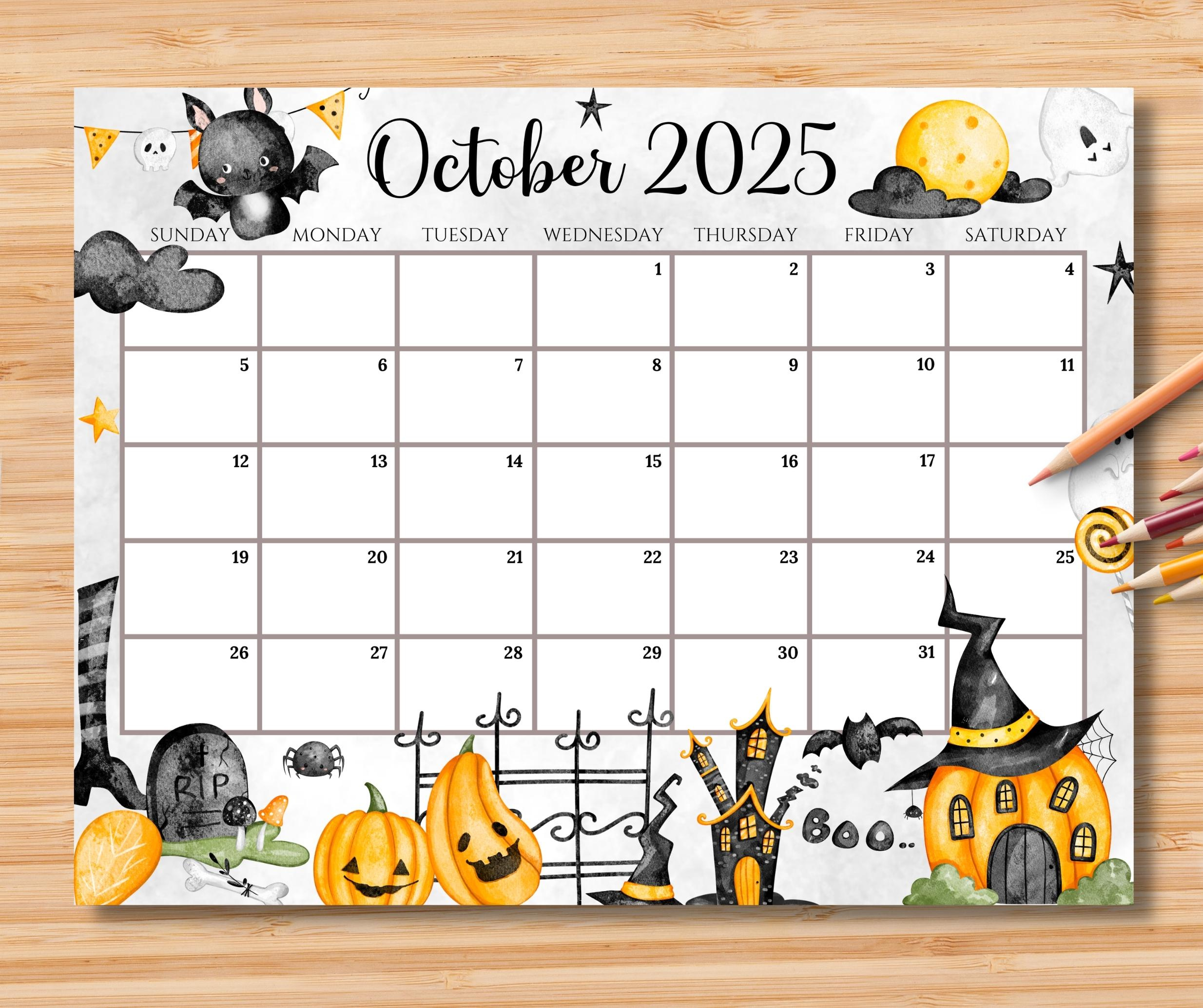 Editable October 2025 Calendar, Spooky Halloween Planner 2025 throughout October 2025 Calendar Halloween