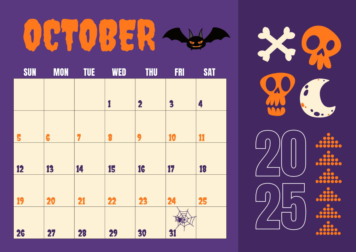 Free Modern October 2025 Halloween Calendar Template To Edit Online intended for Free Printable October 2025 Calendar Halloween