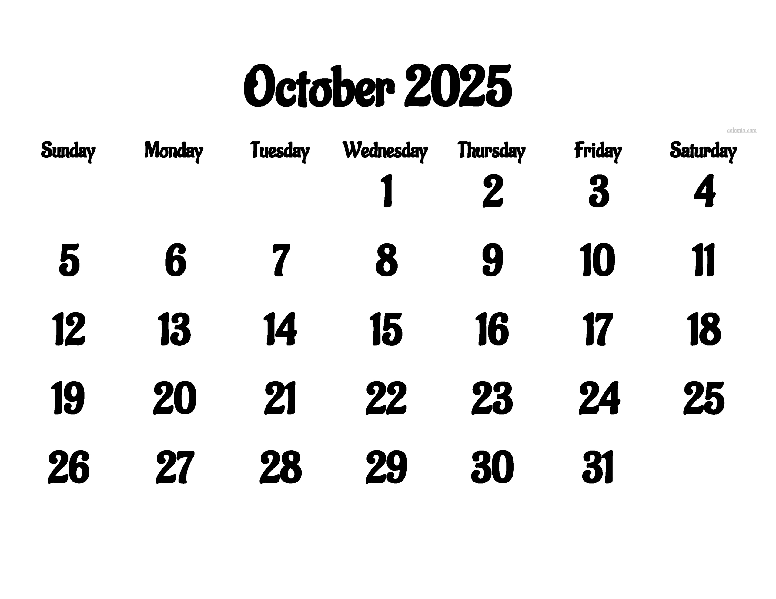 Free October 2025 Calendar | Printable Pdf, Xls, Png Formats intended for October Monthly Calendar 2025