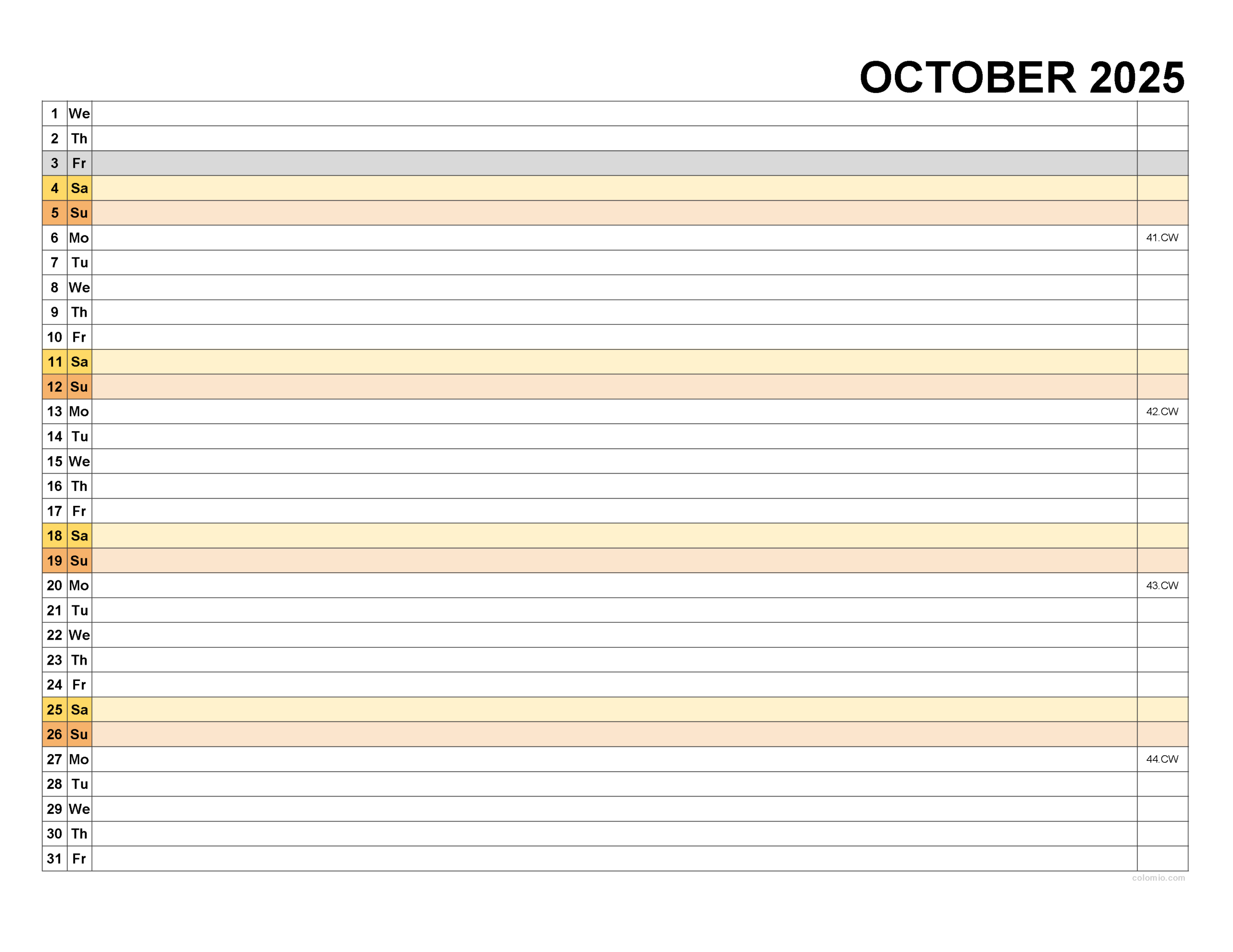 Free October 2025 Calendar | Printable Pdf, Xls, Png Formats regarding October Calendar 2025 With Lines