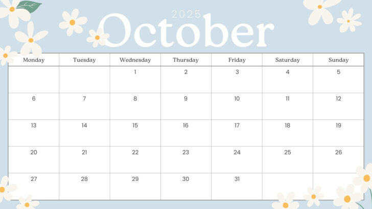 Monthly Calendar Printable October 2025