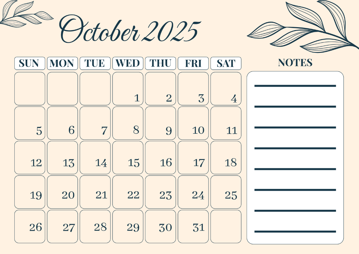 Free October 2025 Calendar With Notes Template To Edit Online with regard to October 2025 Calendar with Notes