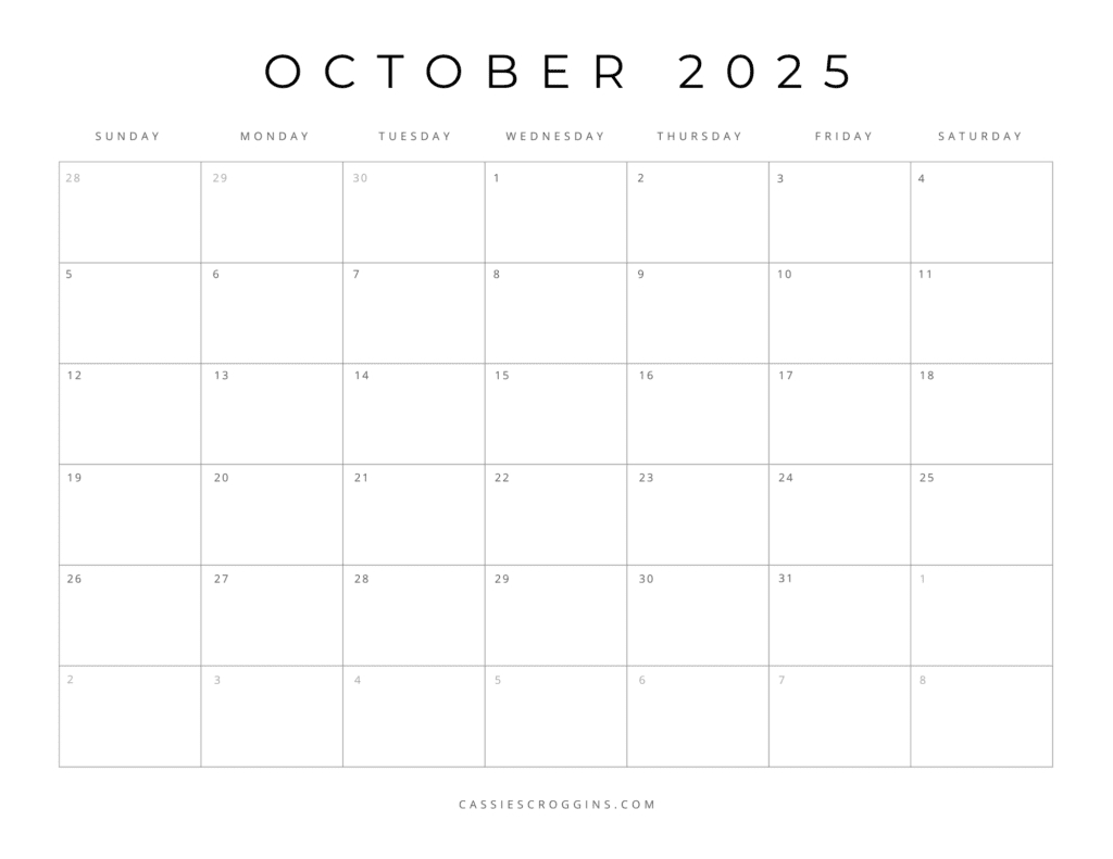 Free Printable 2025 Blank Calendar Templates (All 12 Months) throughout October 2025 Calendar Missing Days