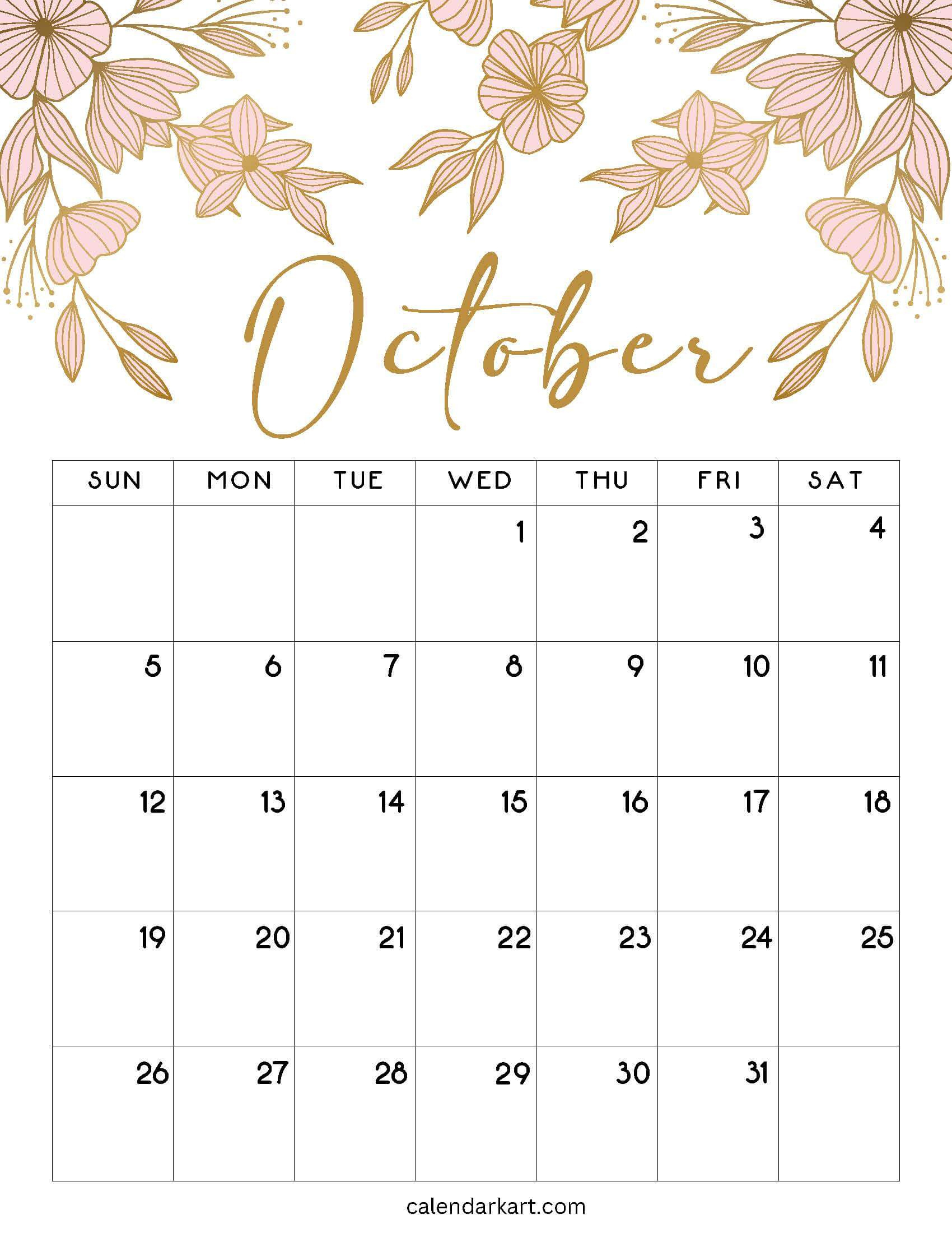Free Printable October 2025 Calendars | Calendarkart for October 2025 Calendar Printable Cute
