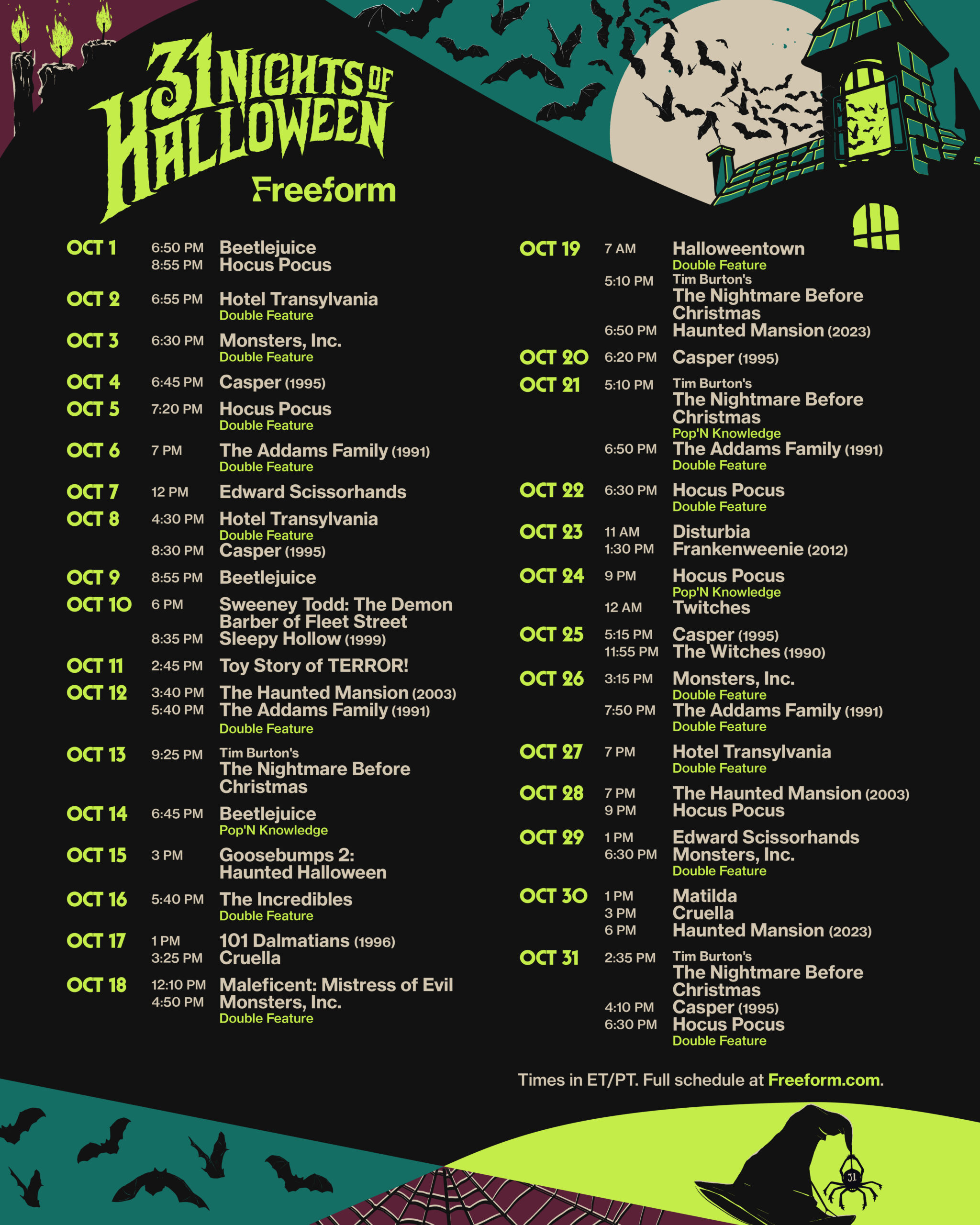 Freeform&amp;#039;S &amp;quot;31 Nights Of Halloween&amp;quot; Schedule 2025 | Freeform Updates with October Halloween Movie Calendar 2025