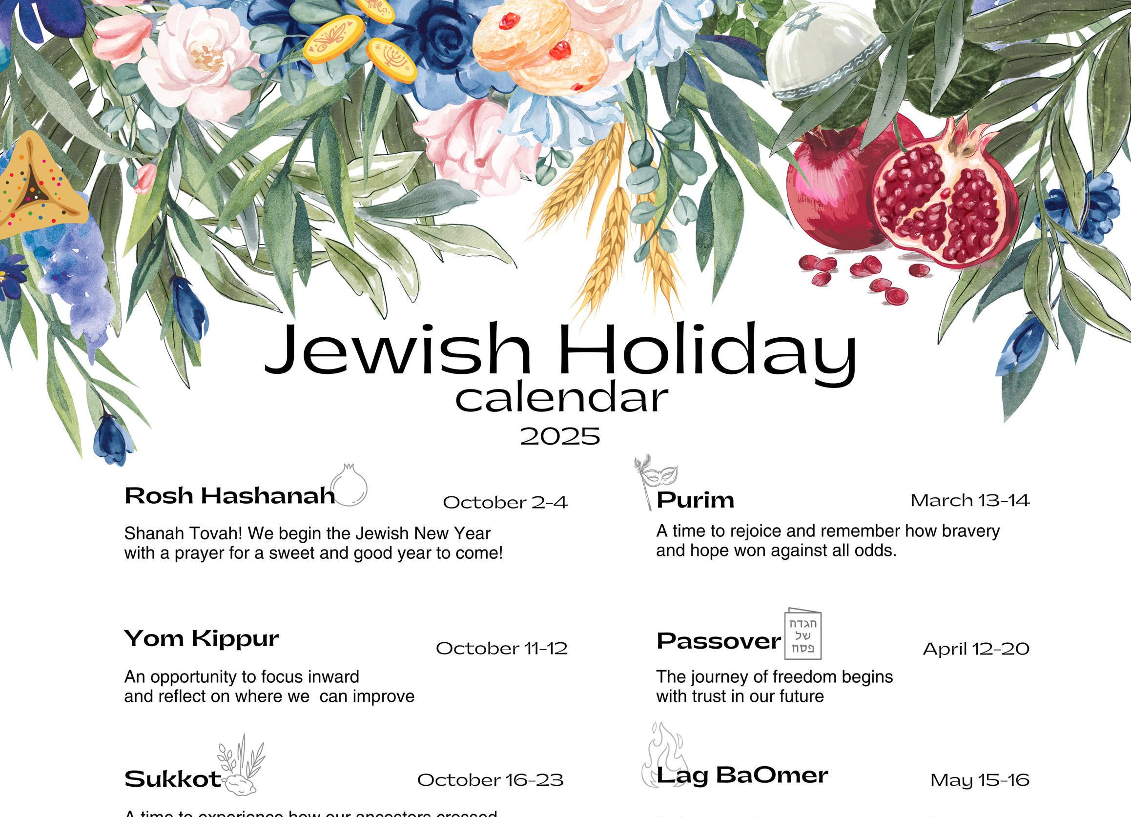 Jewish Holiday Calendar 2025 | Hebrew Calendar | Rosh Hashanah for October 2025 Calendar With Jewish Holidays Printable