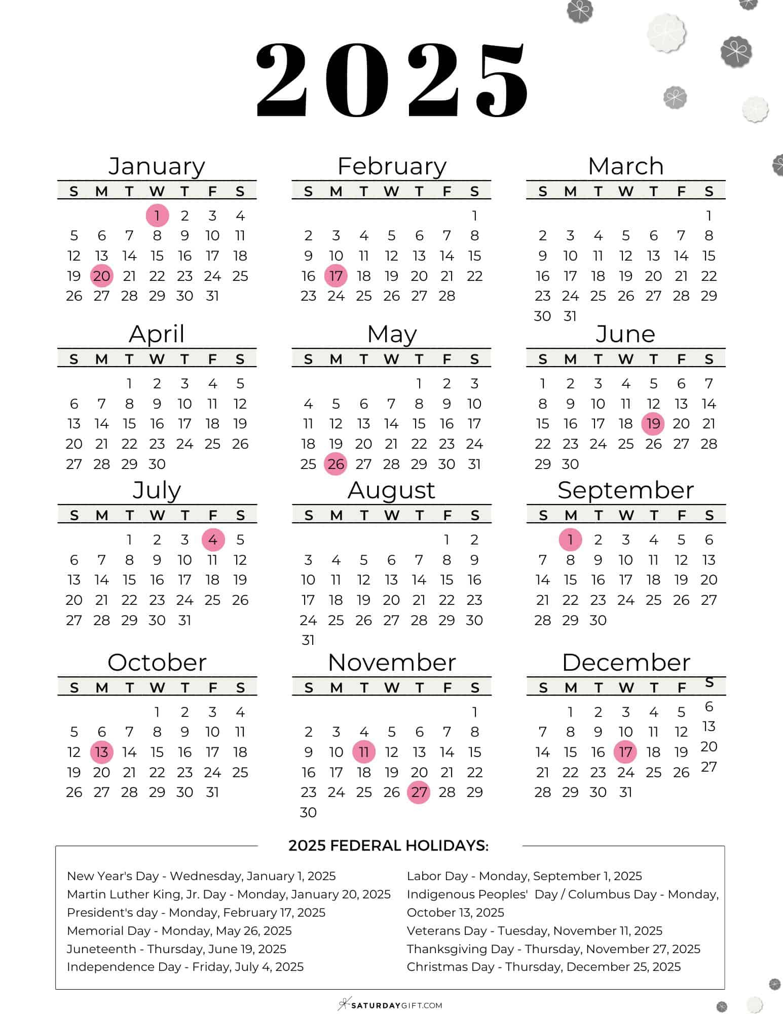 List Of Federal Holidays 2025 In The U.s. | Saturdaygift for October 3 National Holiday 2025