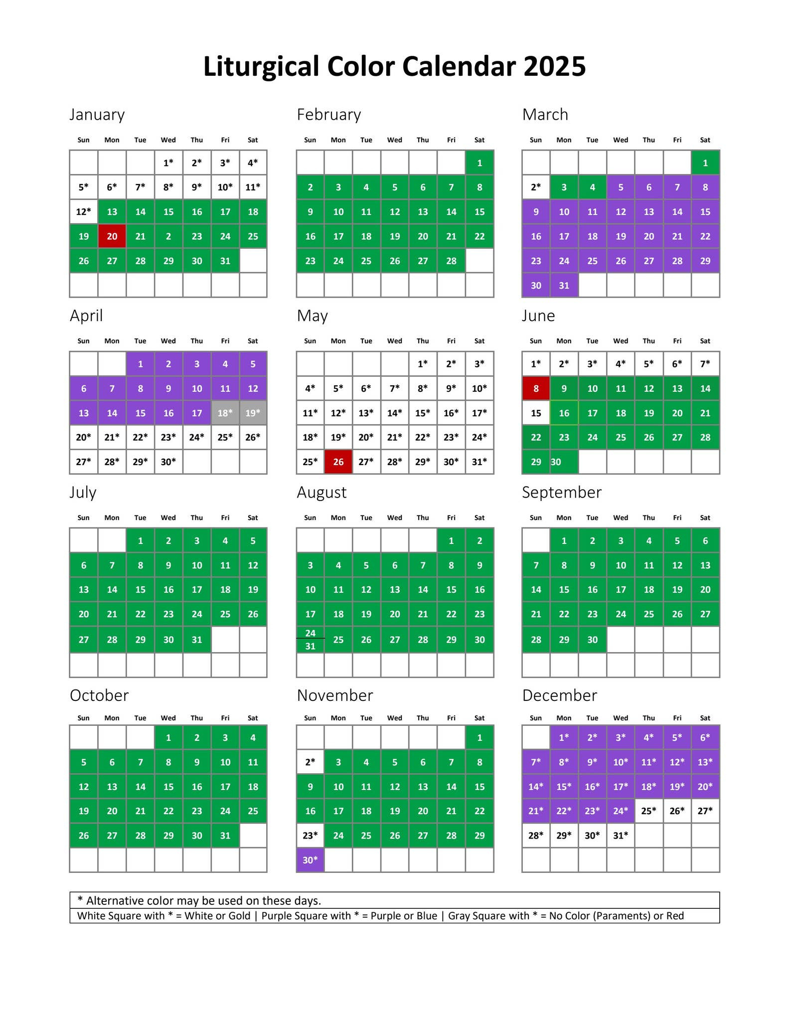 Liturigcal Color Calendar 2025United Methodist Publishing in Catholic Calendar October 2025