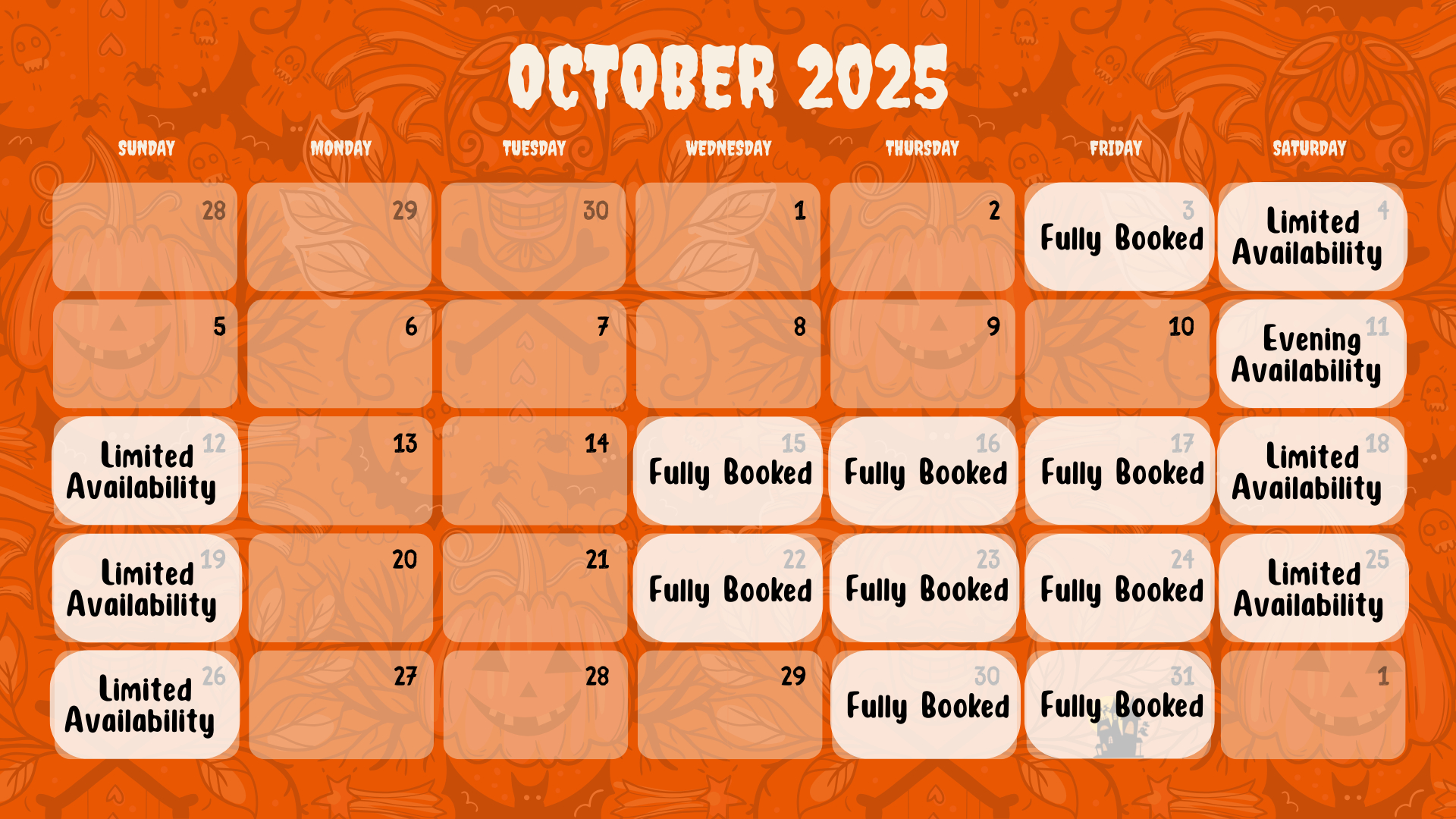Magical Moments Entertainment with Orangetheory October Calendar 2025