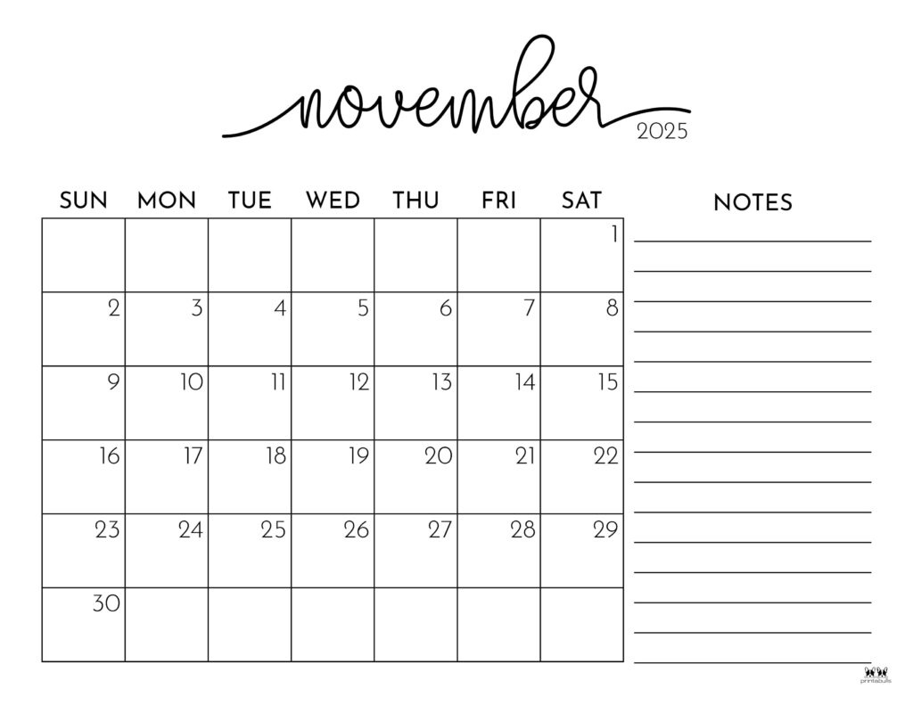November 2025 Calendars - 107 Free Printables | Printabulls in Printable October November Calendar 2025