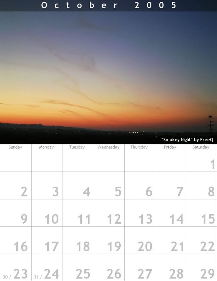 Calendar of 2005 October