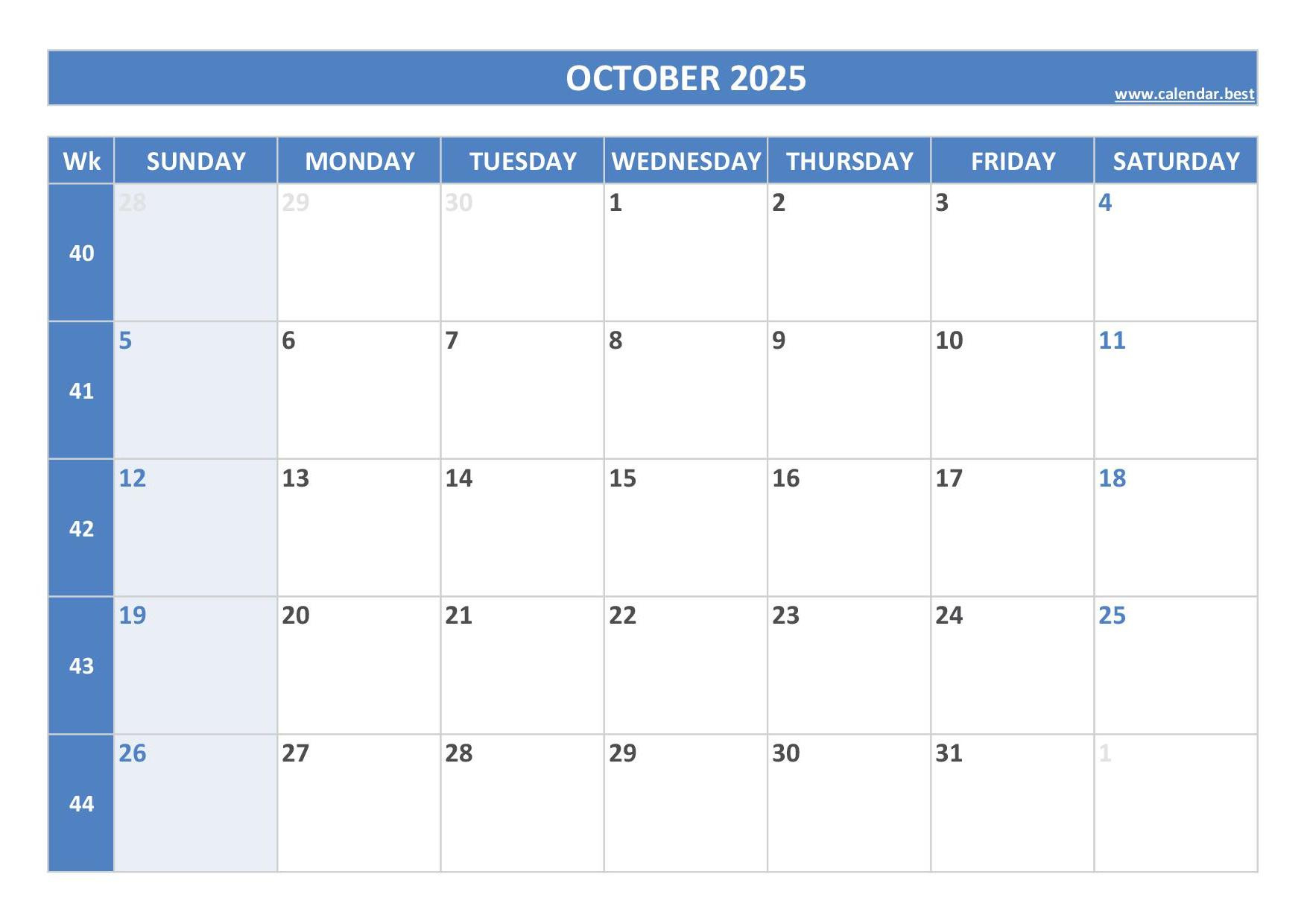 October 2025 Calendar -Calendar.best regarding Calendar Printable October 2025