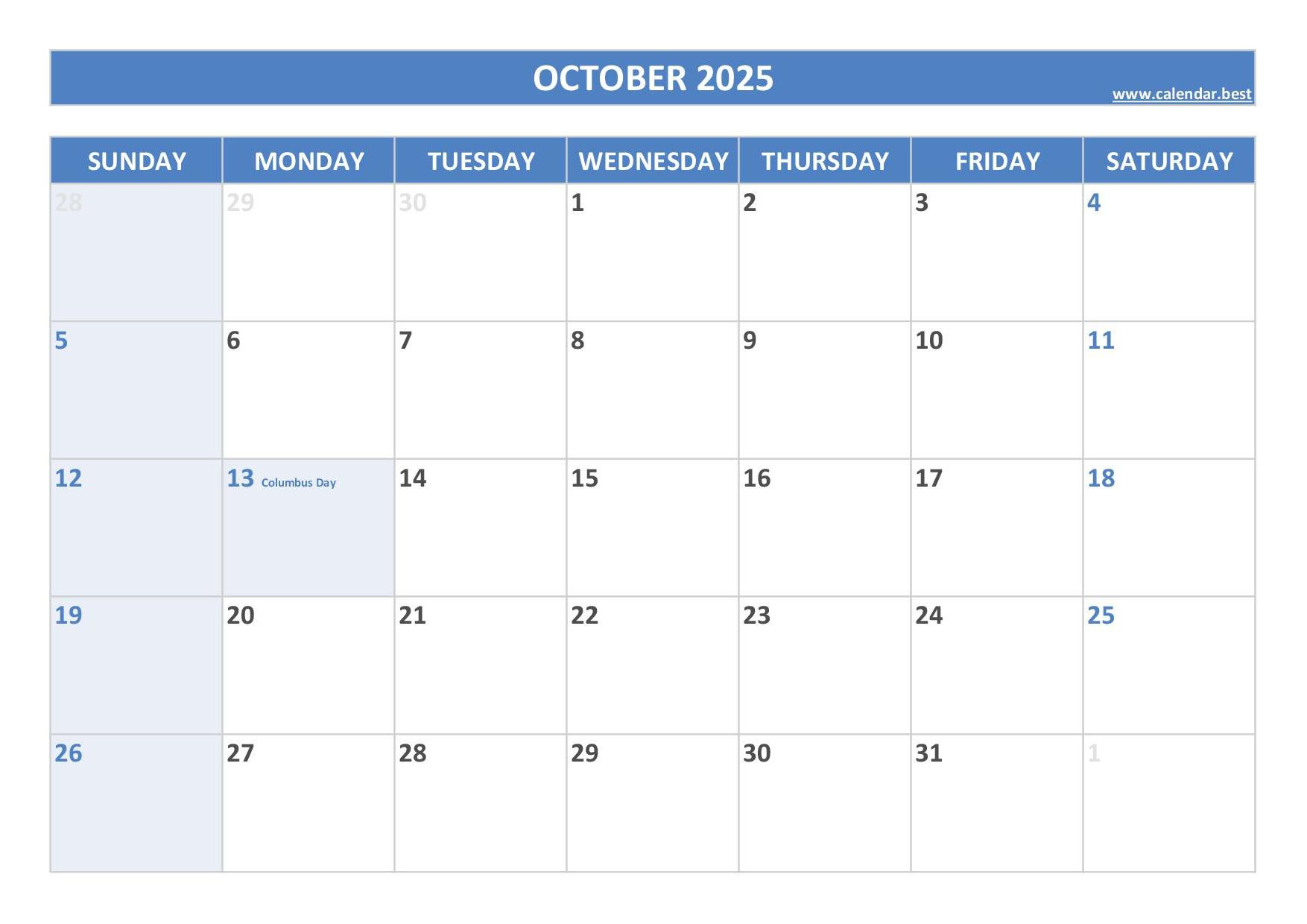October 2025 Calendar -Calendar.best throughout What Happened To The Calendar In October 2025