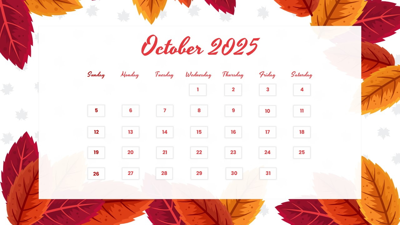 October 2025 Calendar – Free Powerpoint &amp;amp; Google Slides - Slidechef intended for Google Calendar October 2025