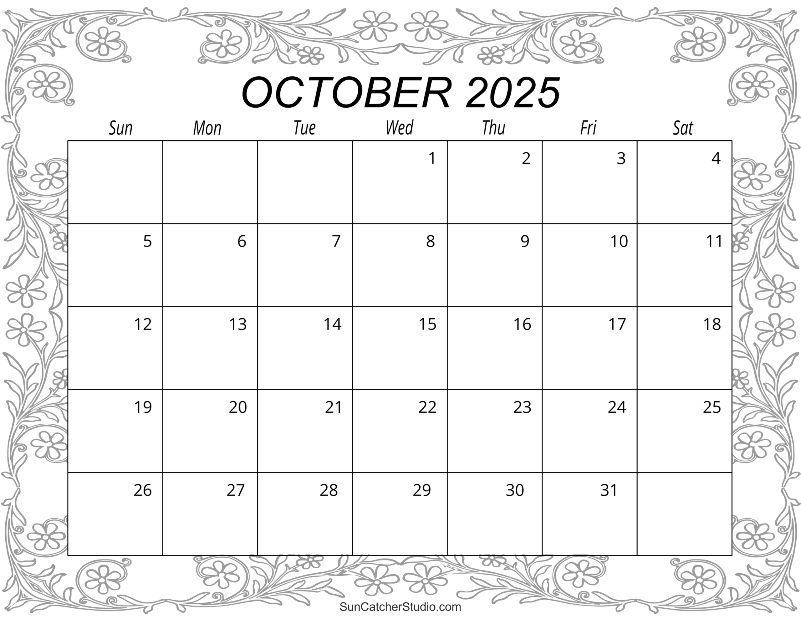October 2025 Calendar (Free Printable) – Free Printables inside October Calendar 2025 Coloring Page
