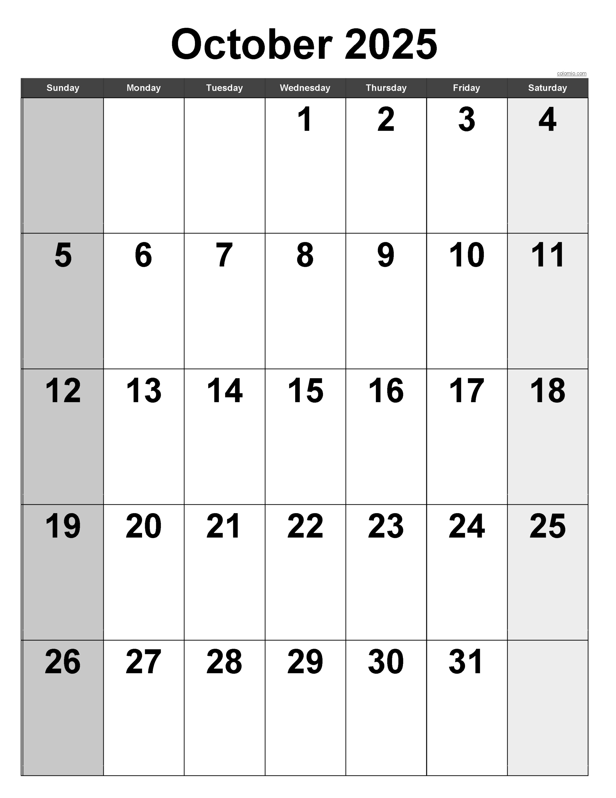 October 2025 Calendar | Free Printable Pdf, Xls And Png throughout October 2025 Calendar Vertical