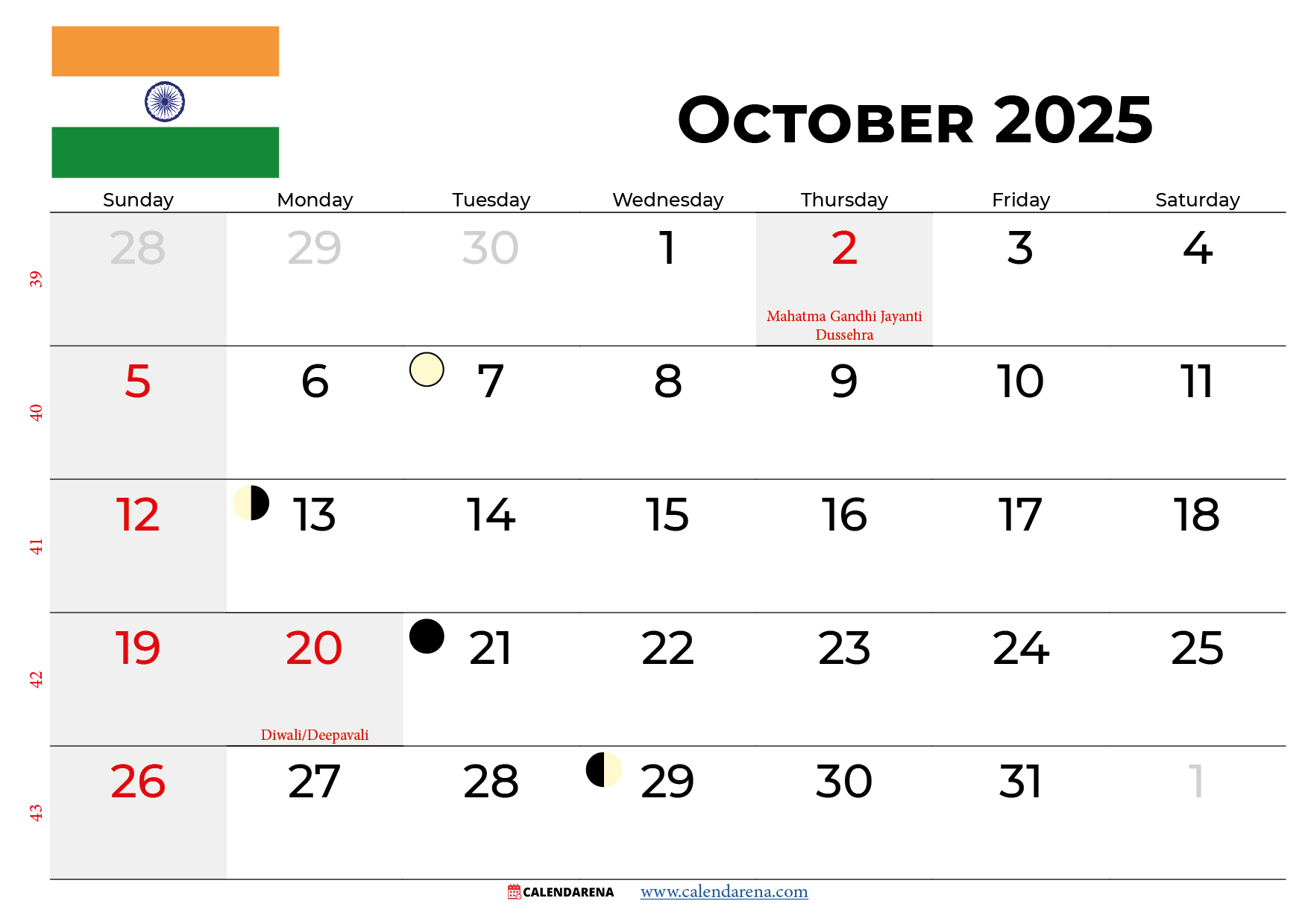 October 2025 Calendar India in October 2025 Calendar Events