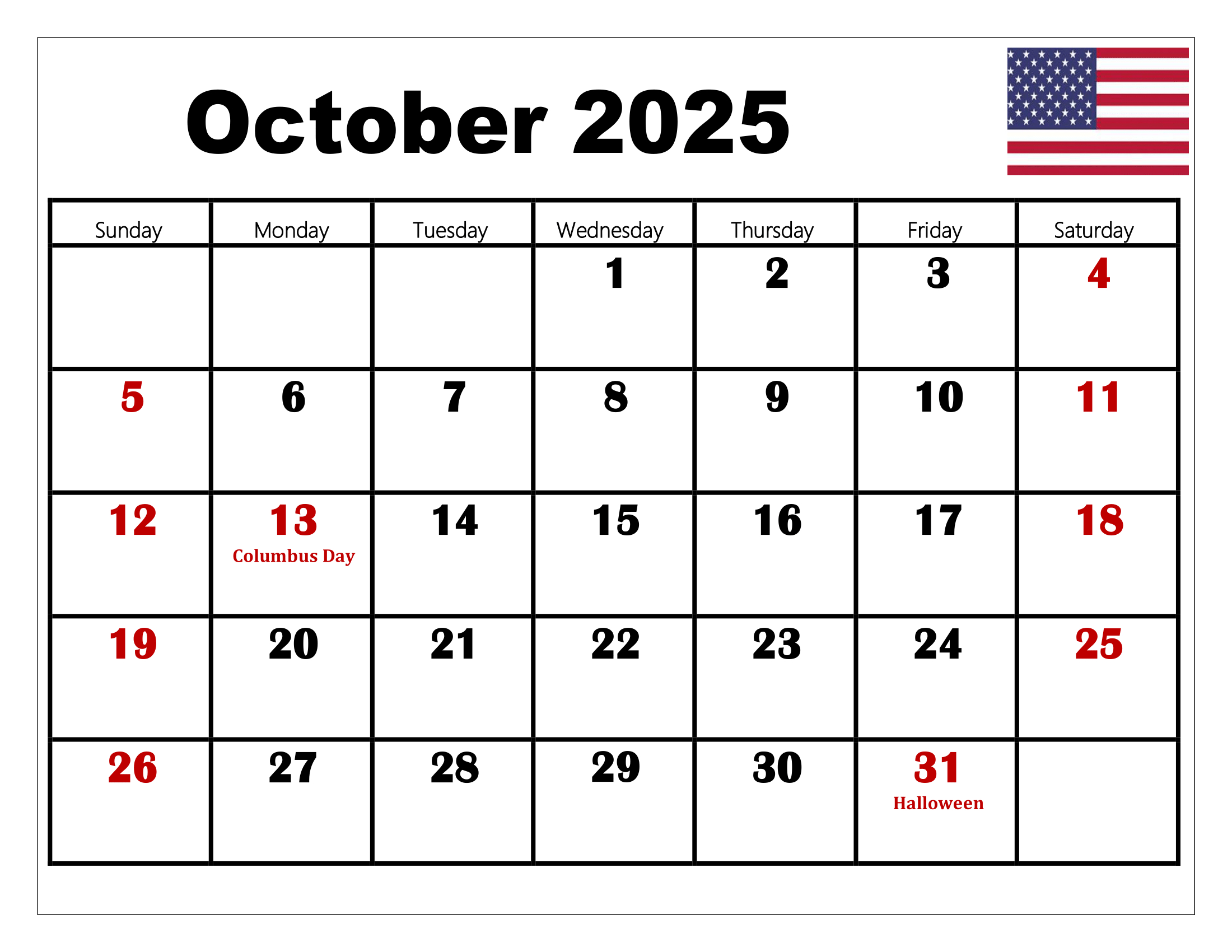 October 2025 Calendar Printable Pdf Template With Holidays intended for October 2025 Calendar Holidays