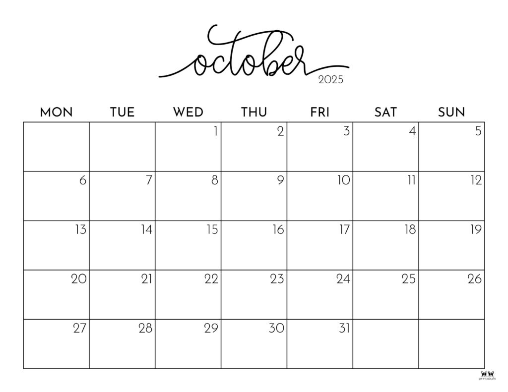 October 2025 Calendars - 107 Free Printables | Printabulls for Calendar Events For October 2025
